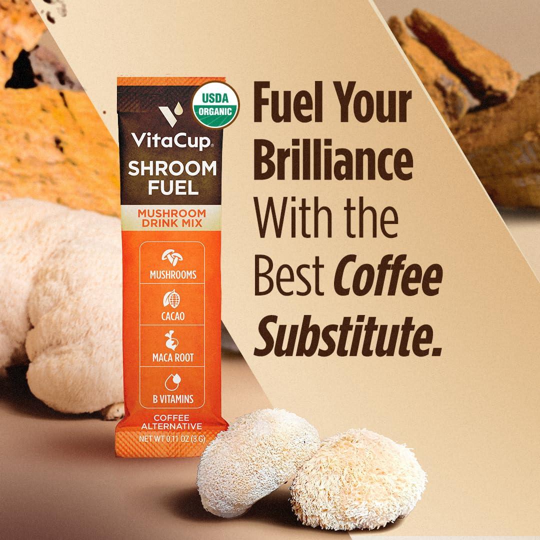 VitaCup VitaCup Shroom Fuel, Mushroom Based Instant Coffee Alternative Packets, Mushroom Coffee Substitute w/Cacao, Cinnamon, Chaga, Lions Mane, & Maca for Energy, Immune Support, & Focus, 10 ct
