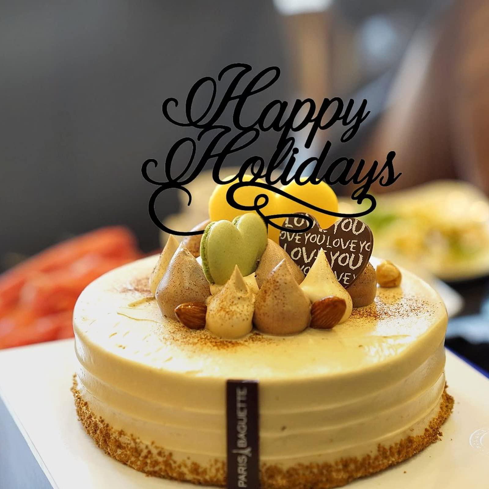 CustonCares Happy Holidays Cake Topper Santa Sleigh And Reindeer Happy Birthday Cake Picks 2022 Winter Festival Snowman Acrylic Black Valentines Day Nuptial Decoration Supplies Decorative Gifts for Men Adults