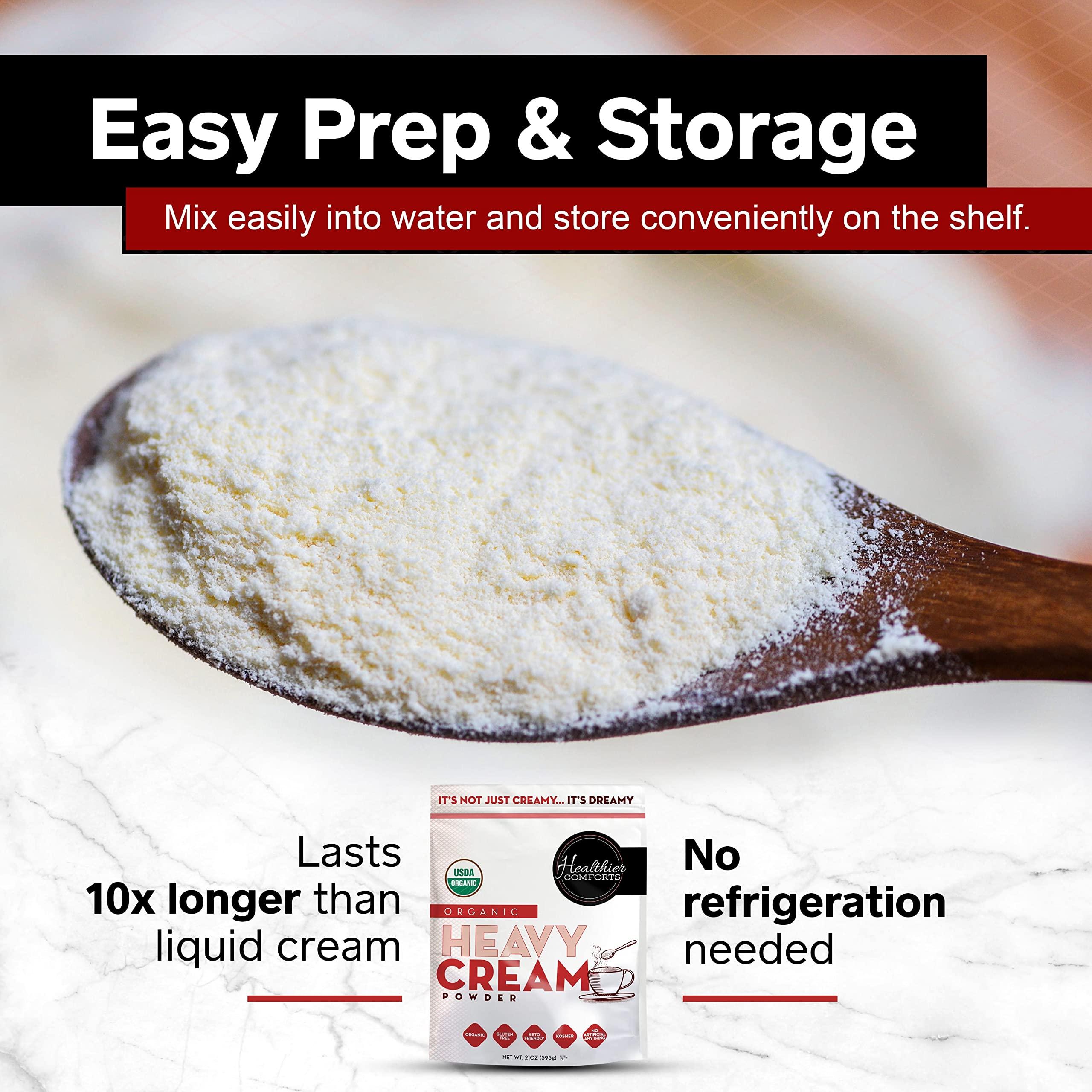 Healthier Comforts Healthier Comforts Organic Heavy Cream Powder (72% Butterfat) | USDA Organic | Kosher, Gluten Free, Non-GMO, and Keto Friendly Half and Half Organic Heavy Cream for Pasta | Made in the USA 21 oz.