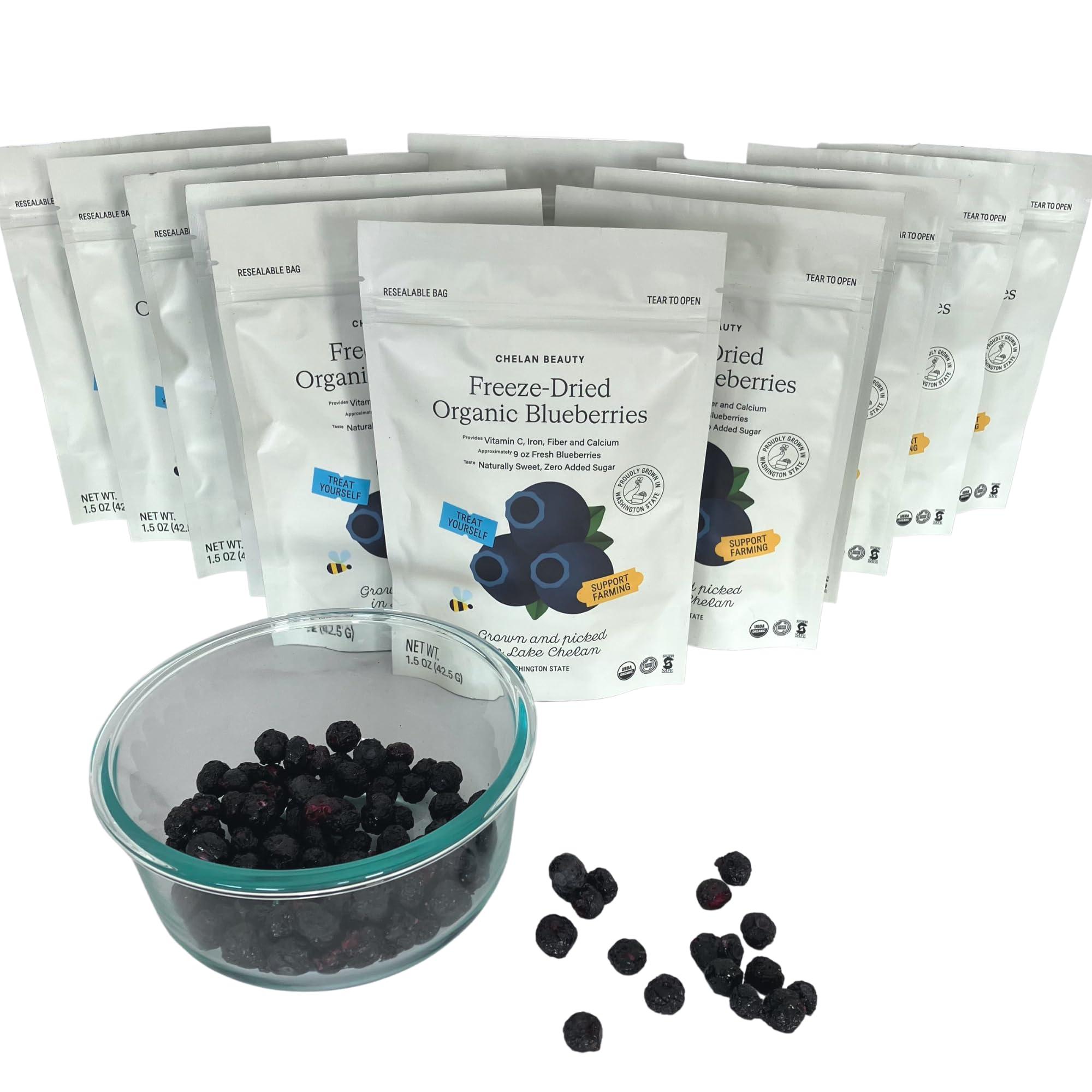 Chelan Beauty Chelan Ranch Organics Premium Freeze-Dried Organic Blueberries, Non-GMO & Vegan, 1.5 Ounce Bag (3-Pack)