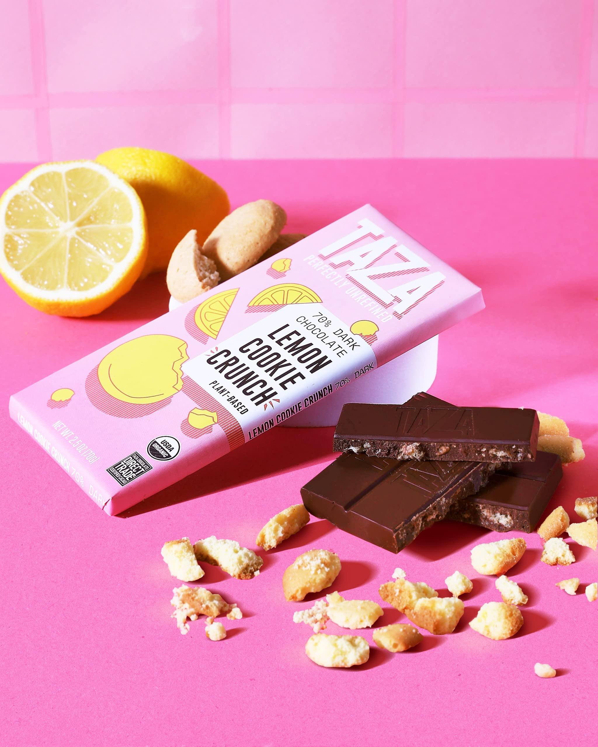 Taza Chocolate Taza Chocolate Organic Smooth & Crunchy Bars 70% Stone Ground, Lemon Cookie Crunch 2.5 Ounces (10 Count), Vegan