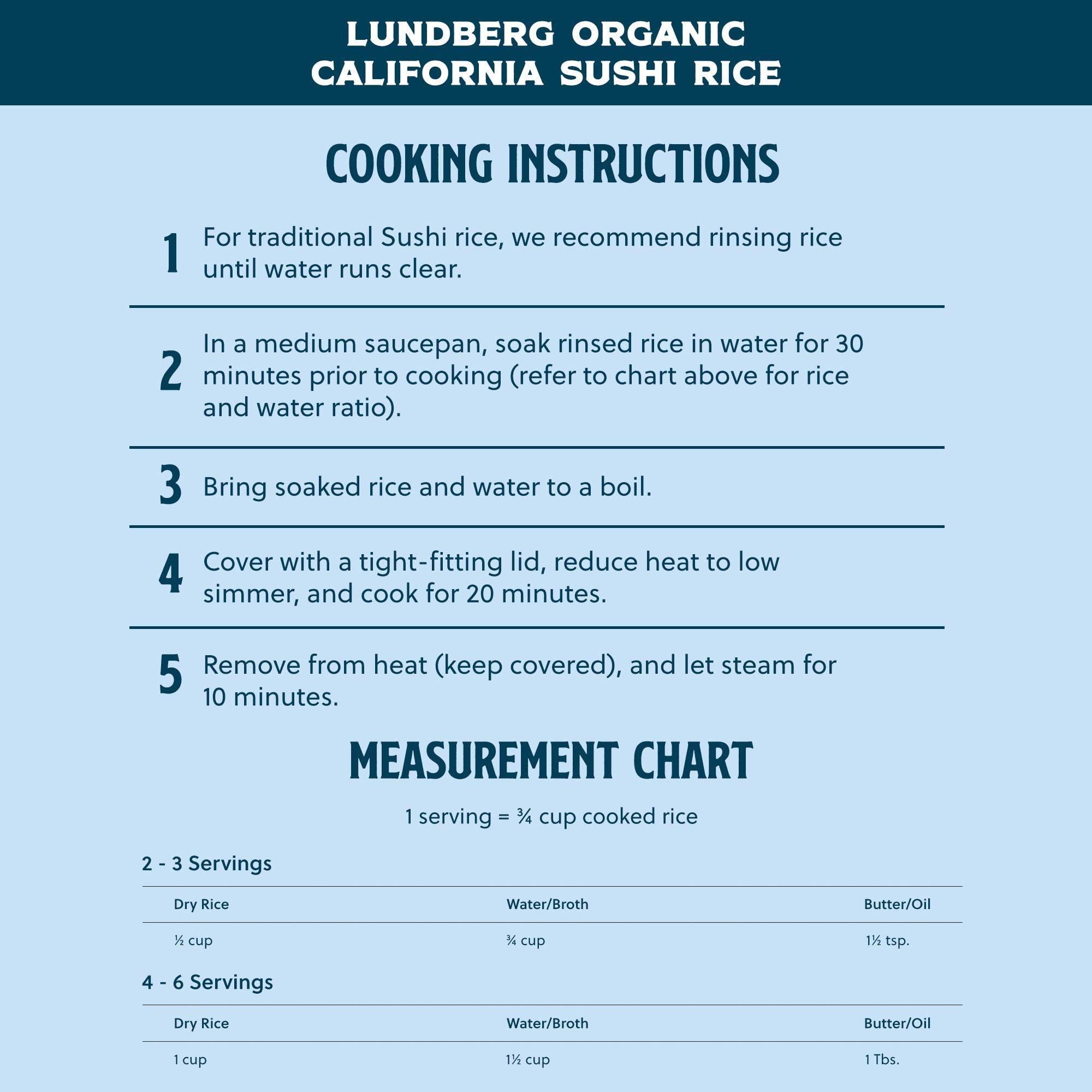 Lundberg Lundberg Organic California Sushi Rice - Short Grain Rice, White Japanese-Style Sticky Rice for Perfect Sushi Rolls, Rice Bowls, and Mochi, Bulk Rice, 25 Lbs