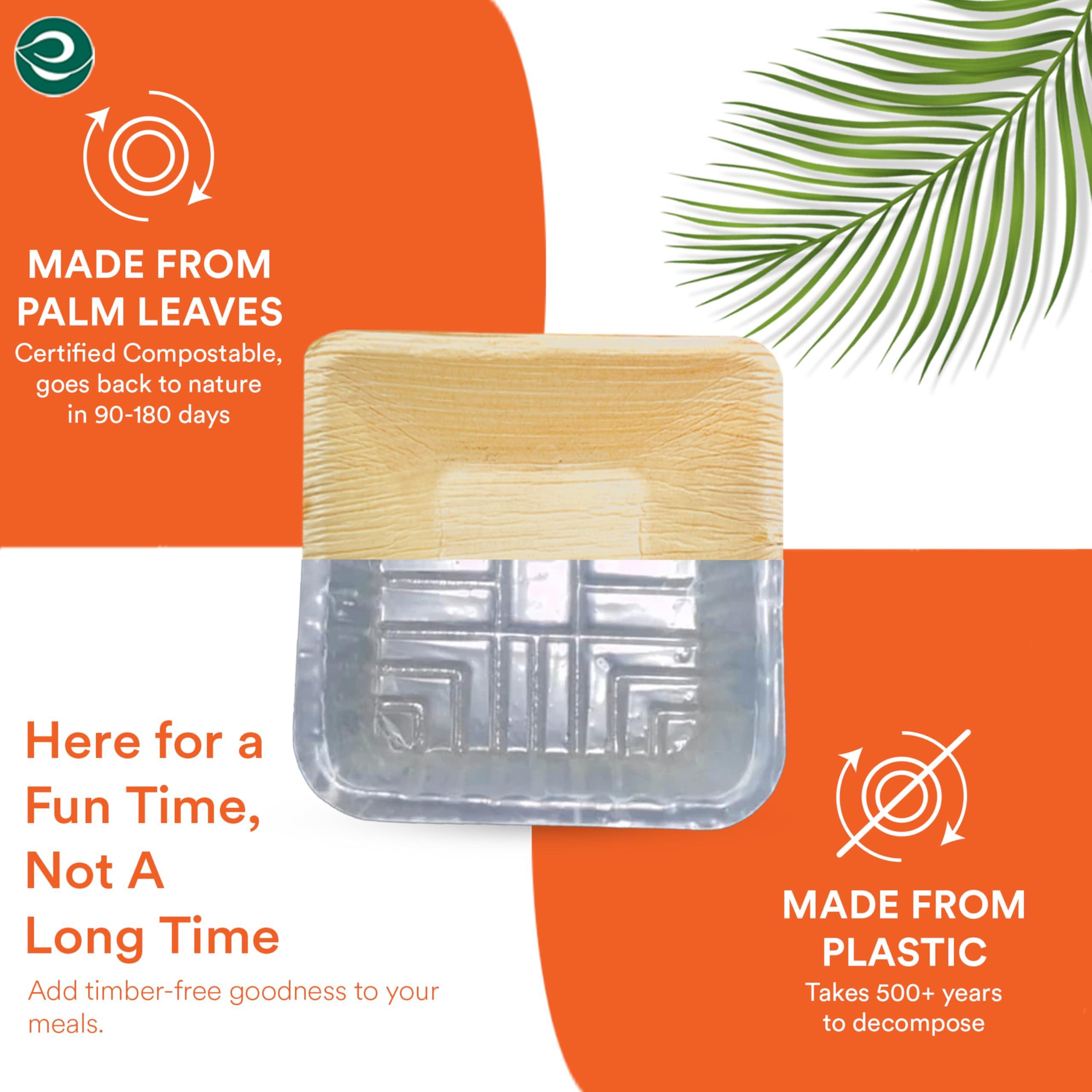 ECO SOUL ECO SOUL 100% Compostable Mini Palm Leaf Bowls 4 Inch 5 Oz Disposable Square Bamboo Bowls [50-Pack] Dessert Bowls Bamboo Style I Heavy Duty Eco-Friendly Sturdy Palm Bowl I Biodegradable Eco Bowls