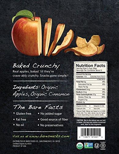 Bare Bare Baked Crunchy Organic Apple Chips, Cinnamon, Gluten Free, 3 Ounce Bag, 6 Count