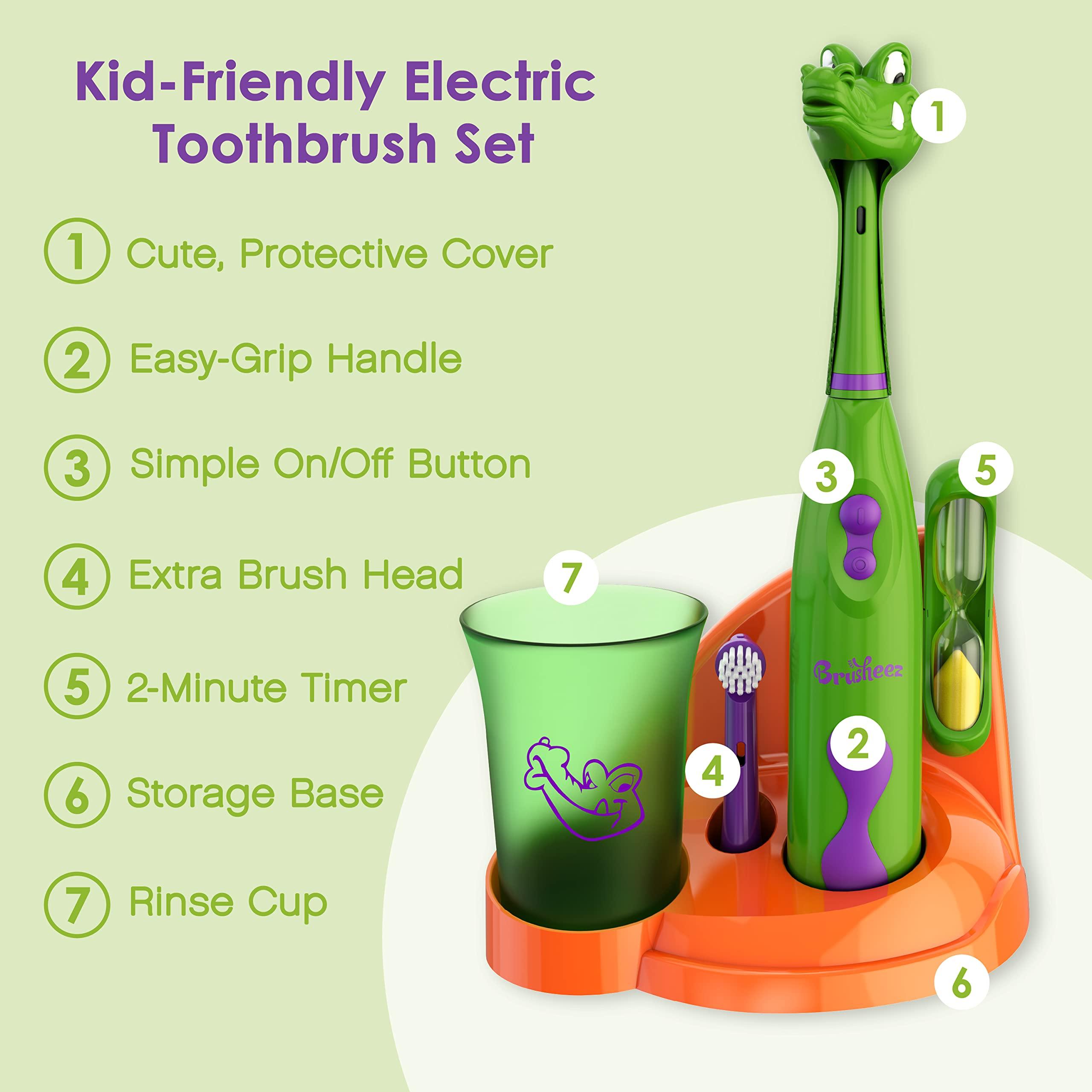 Brusheez Brusheez Kid's Electric Toothbrush Set & Replacement Heads 2 Pack - Snappy The Crocodile