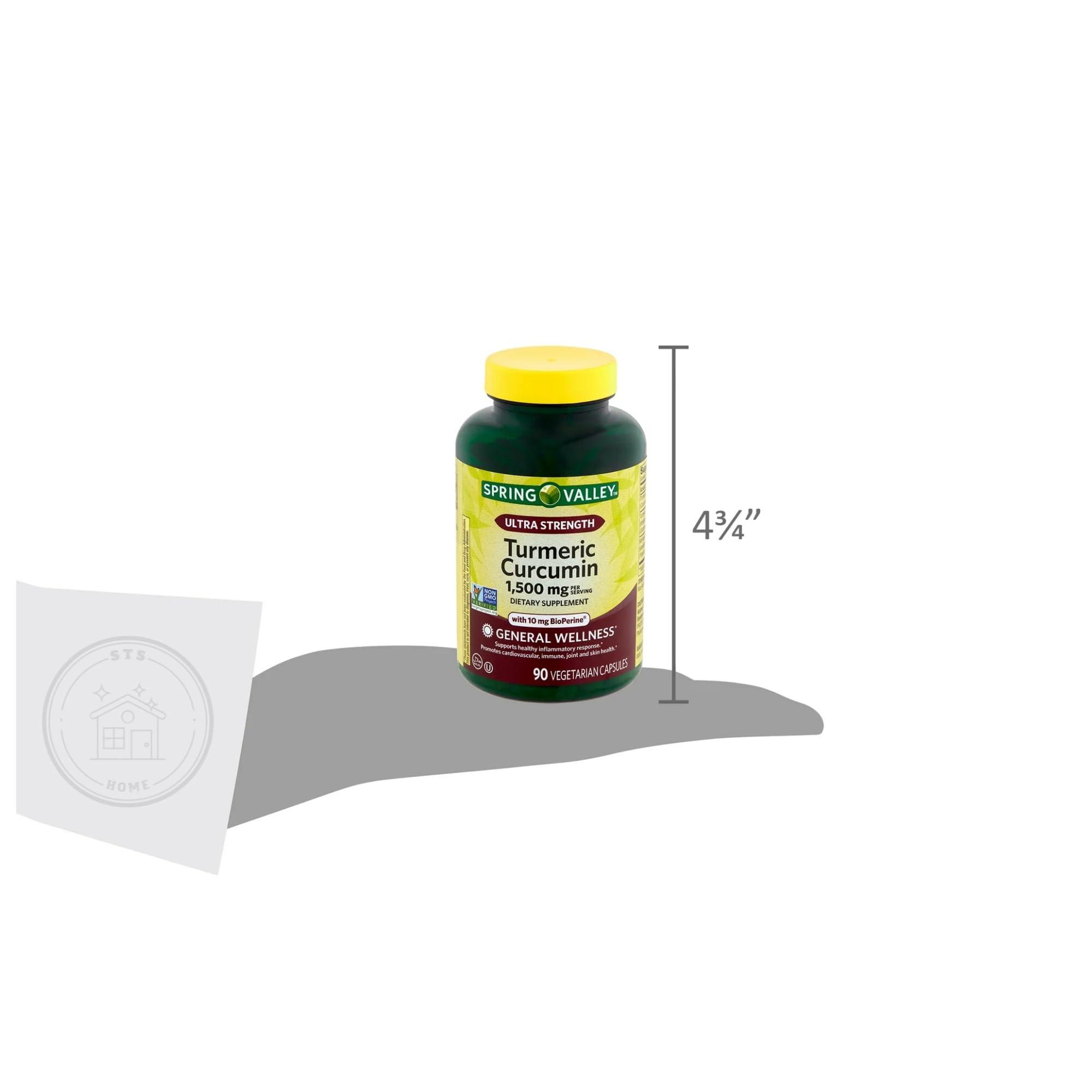 STS Home Spring Valley Turmeric Supplement | Turmeric Curcumin Supplement, Ultra Strength 1,500 mg, 90 Count + STS Sticker.