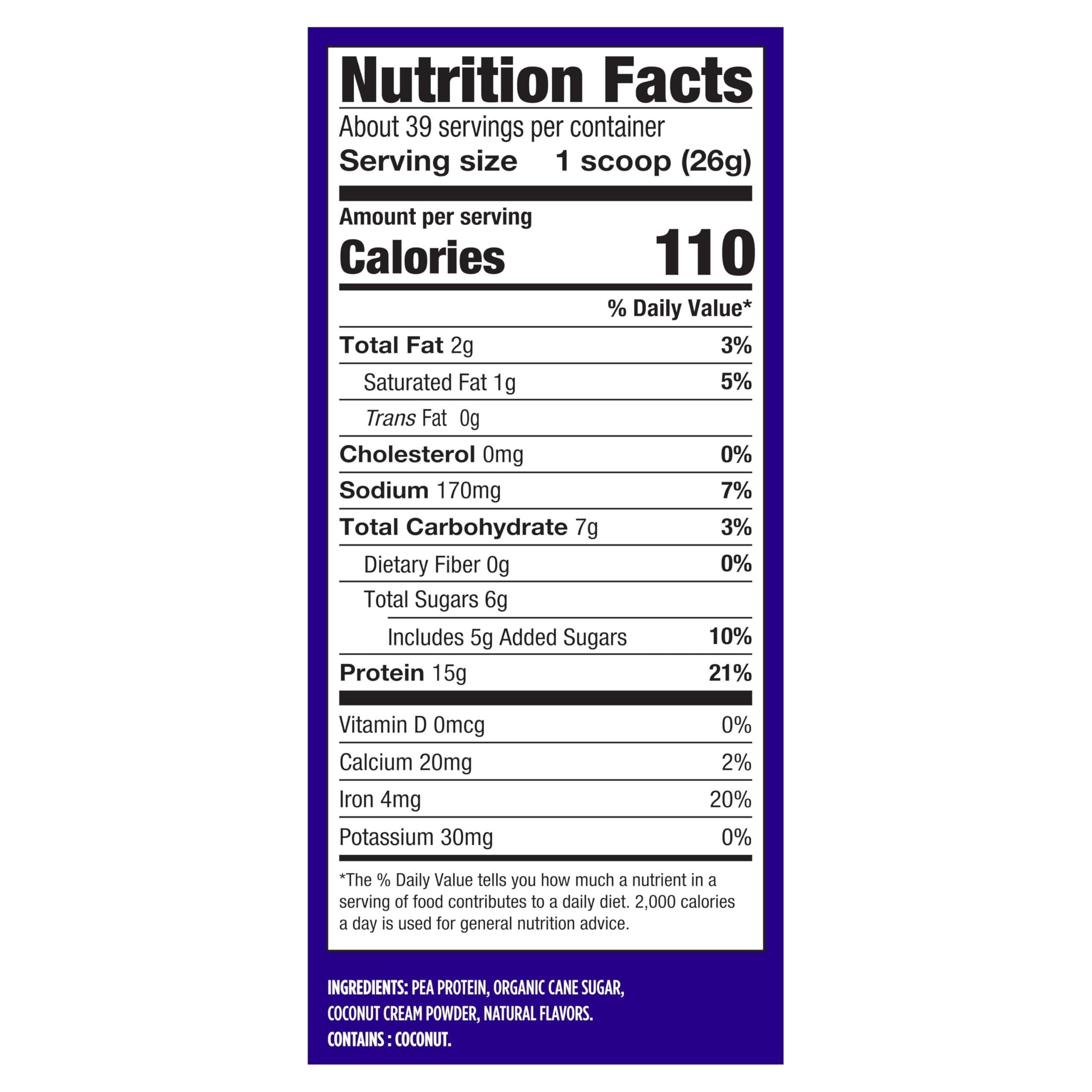 Vega Vega Protein Made Simple Protein Powder, Vanilla - Stevia Free, Vegan, Plant Based, Healthy, Gluten Free, Pea Protein for Women and Men, 2.2lbs (Packaging May Vary)