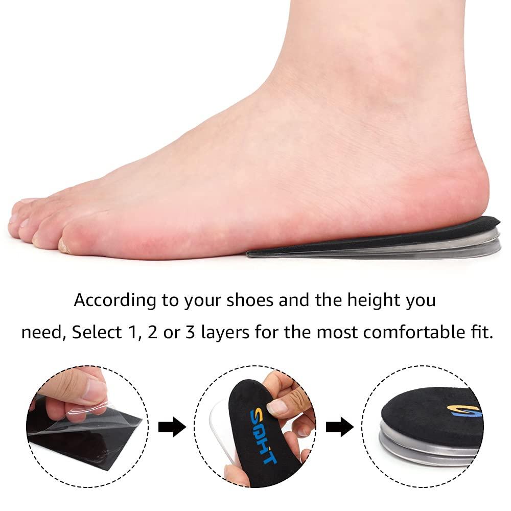SQHT SQHT Adjustable Orthopedic Heel Lift Inserts - Height Increase Insoles for Leg Length Discrepancies and Achilles Tendonitis, Heel Cushion Lifts for Men and Women (BlackLarge-Women\'s 10-13|Men\'s 9-14)