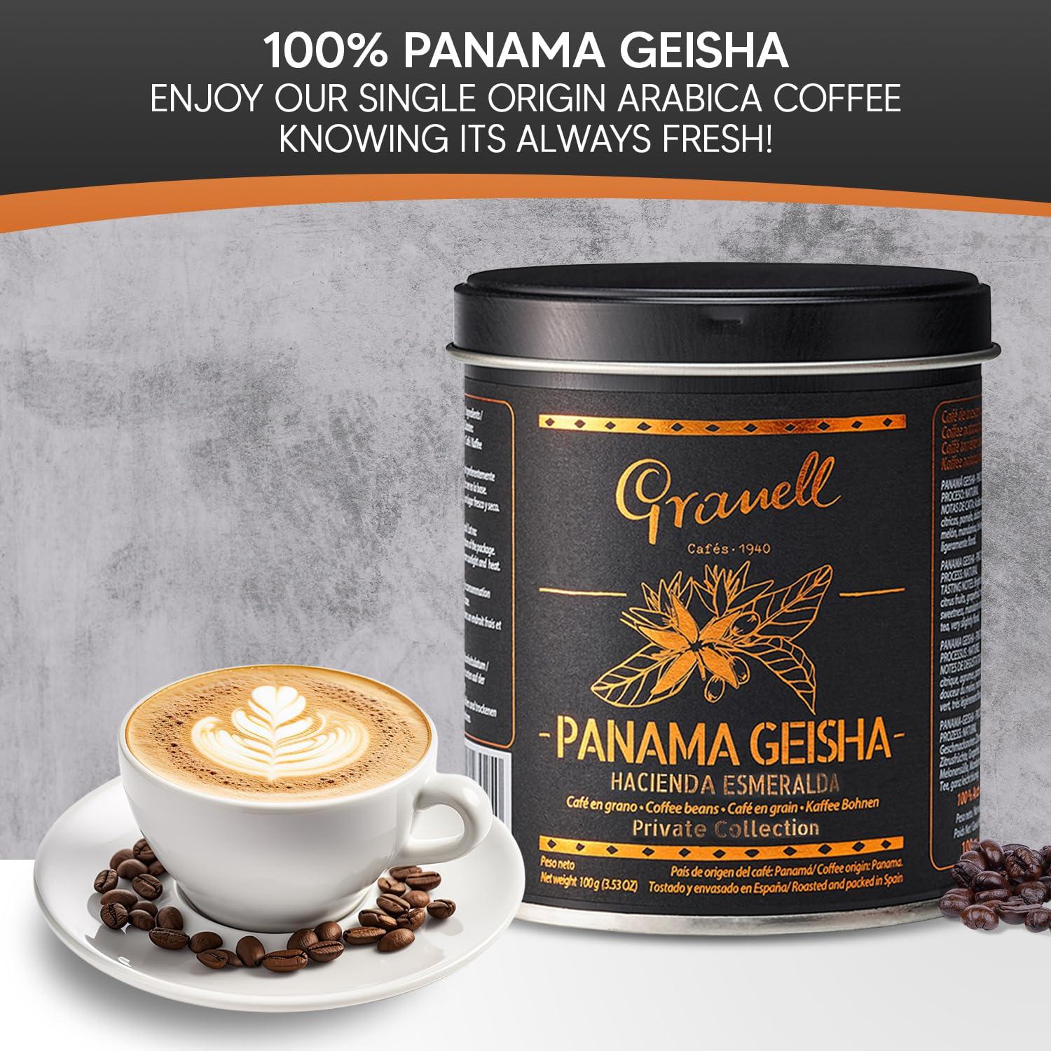 Cafs Granell Panama Geisha Coffee Beans: Cafs Granell Hacienda Esmeralda Whole Bean Coffee Medium Roast, Premium Low Acid Panama Coffee from Arabica Coffee Beans, Gourmet Coffee Lover Gifts for Men & Women 3.5 oz