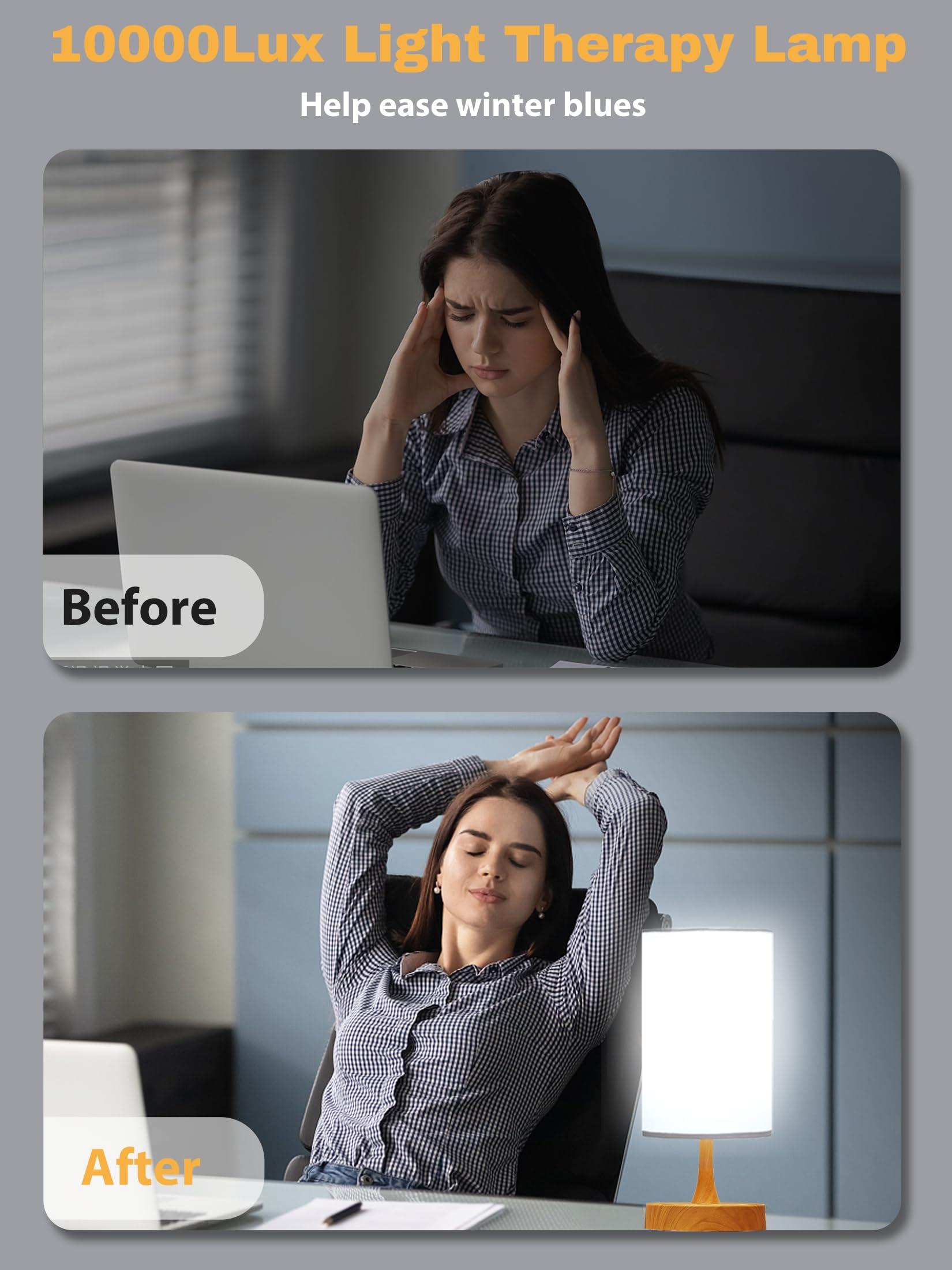 OYADISIIOP OYADISIIOP Light Therapy Lamp, 10000 Lux Daylight Lamp with 3 Color Temperatures, Adjustable Brightness, Timer & Memory Function, Sunlight Lamp with Remote Control(Grain Base White Shade)