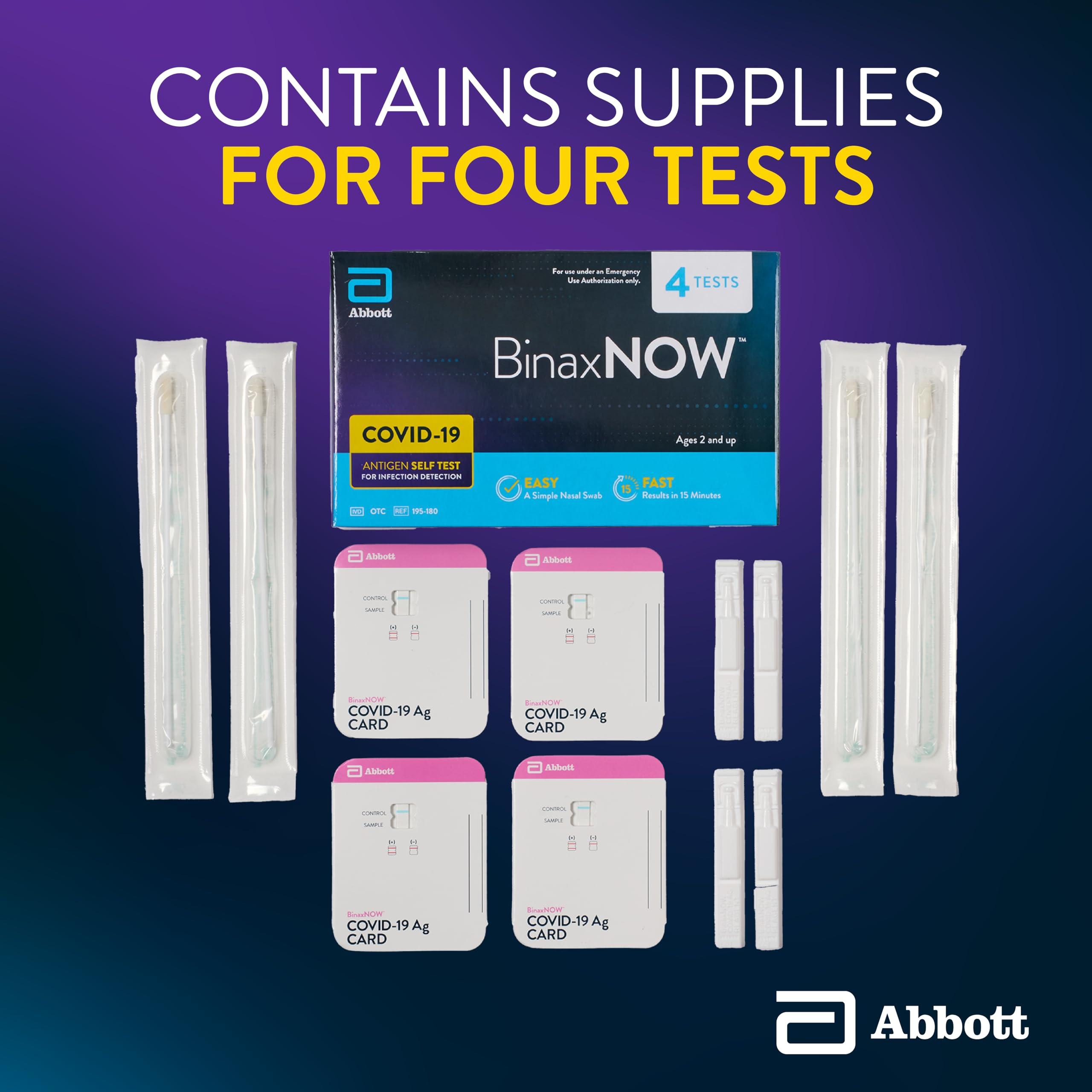 BinaxNOW BinaxNOW COVID-19 Antigen Self Test, 1 Pack, 4 Tests Total, COVID Test With 15-Minute Results Without Sending to a Lab, Easy to Use at Home