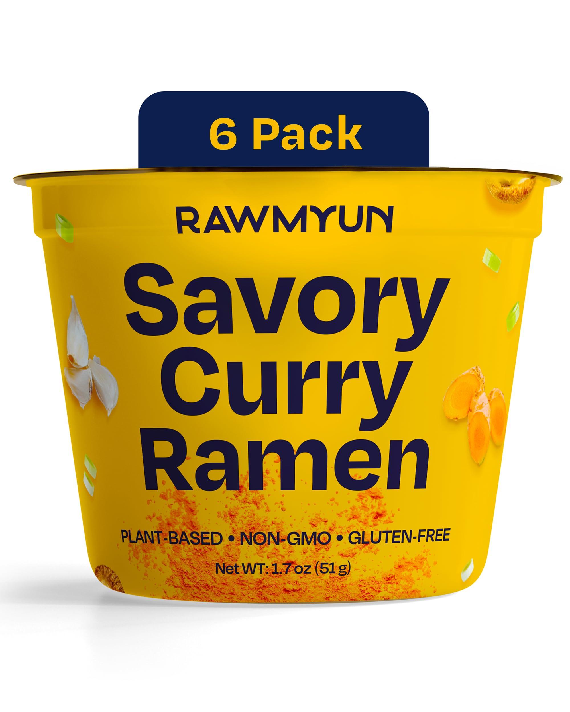 Rawmyun RAWMYUN Gluten Free Healthy Korean Ramen Vegan Superfood Clean Ingredients Plant-Based Cup Noodles made with Organic Rice Noodles Instant Soup | No MSG, Non-GMO, Real Ingredients (6 Savory Curry)