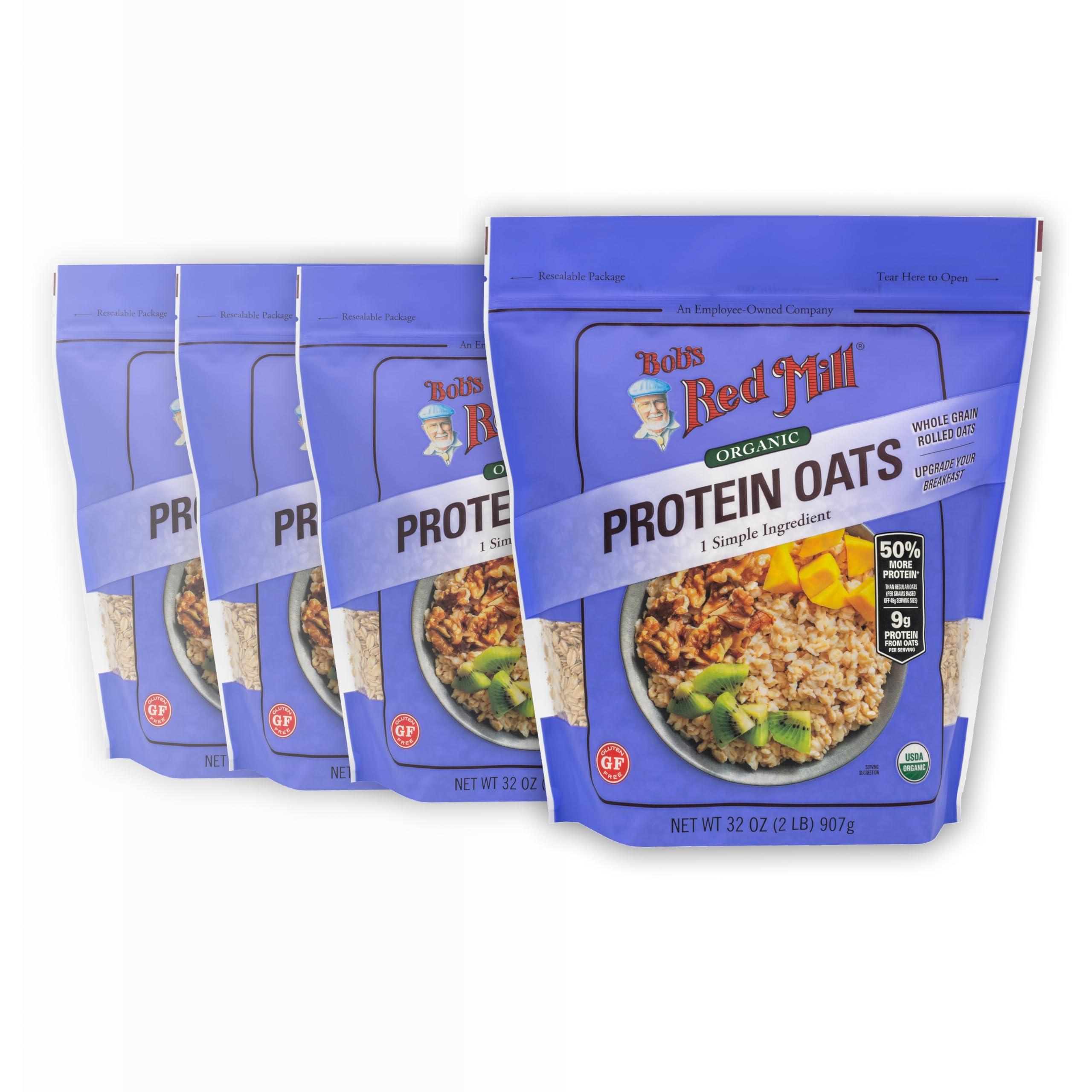 Bob\'s Red Mill Bob\'s Red Mill Organic Gluten Free Protein Oats, 32oz (Pack of 4) - 9g/Serving, Non GMO, Whole Grain, Plant Based Protein, Vegan, Kosher