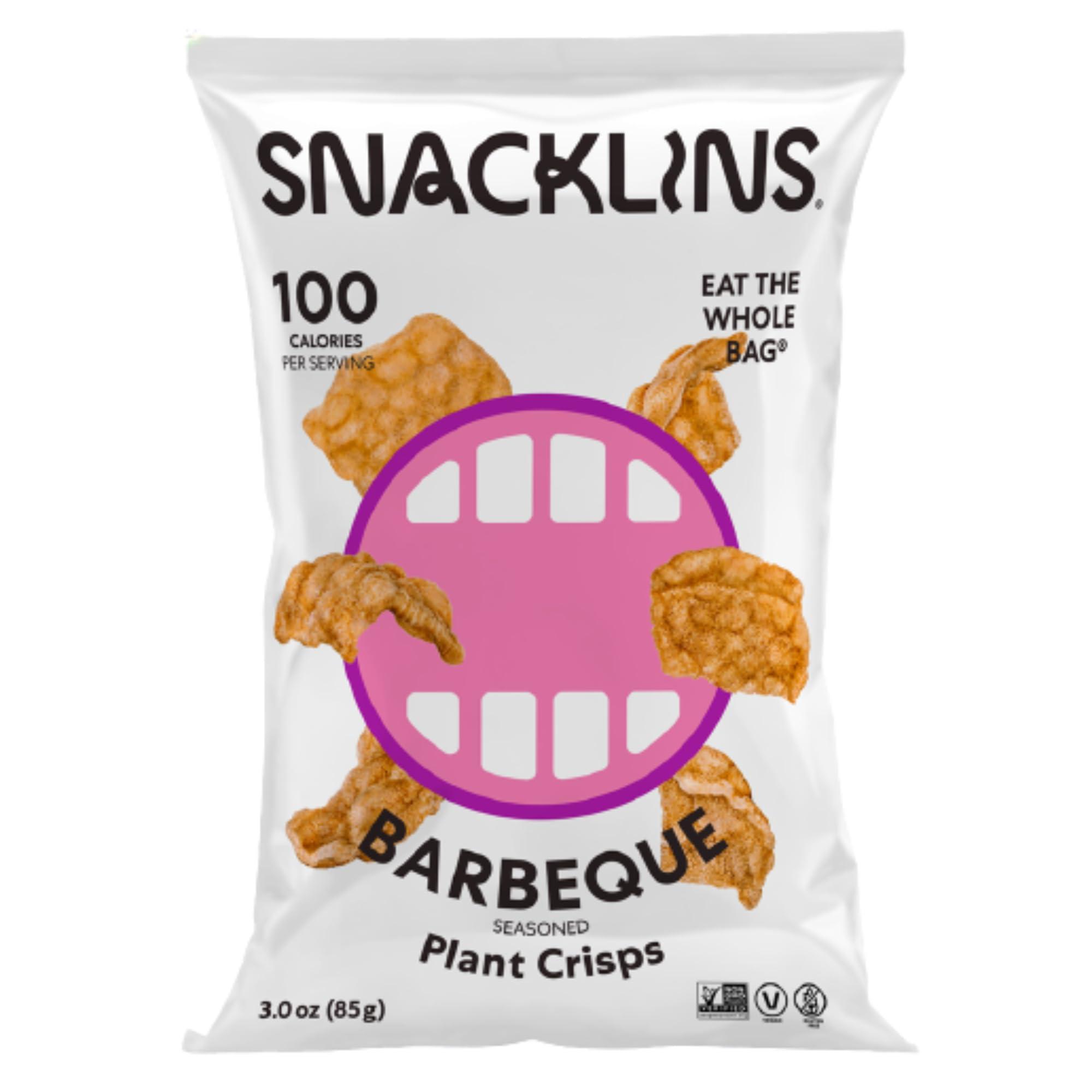 Independent Cuisine SNACKLINS Plant Based Crisps Vegan Healthy Snacks - Gluten Free, Grain Free, Plant Based Crisps, 100% Kosher, Low Calorie and No Added Sugar, Crunchy, Puffed Snack - Barbeque 3oz Bag (Case of 6)