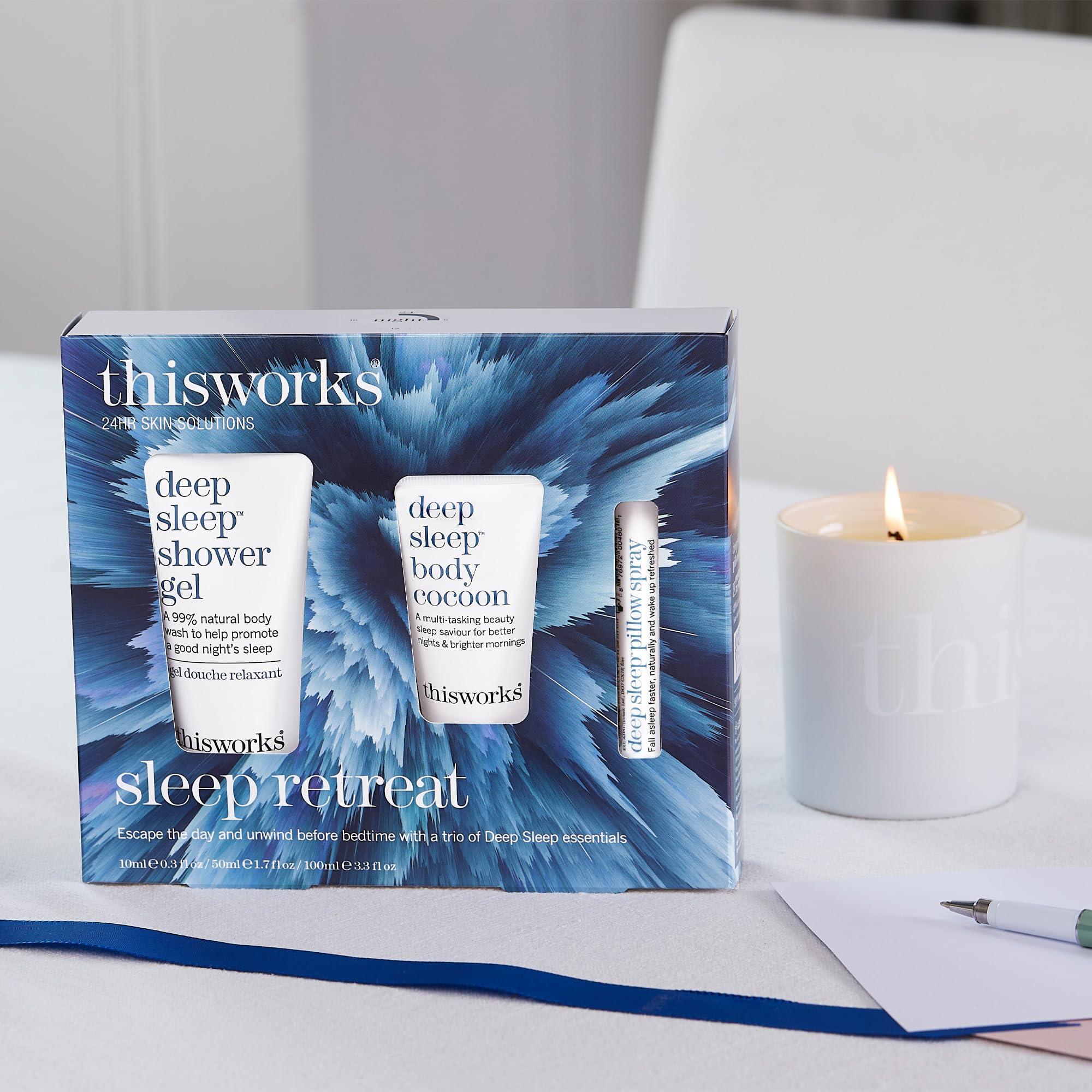 This Works thisworks Sleep Retreat Box Gift Set: Deep Sleep Pillow Spray, Body Moisturizer and Shower Gel. Travel set to Promote Sleep with Lavender, Camomile and Vetivert