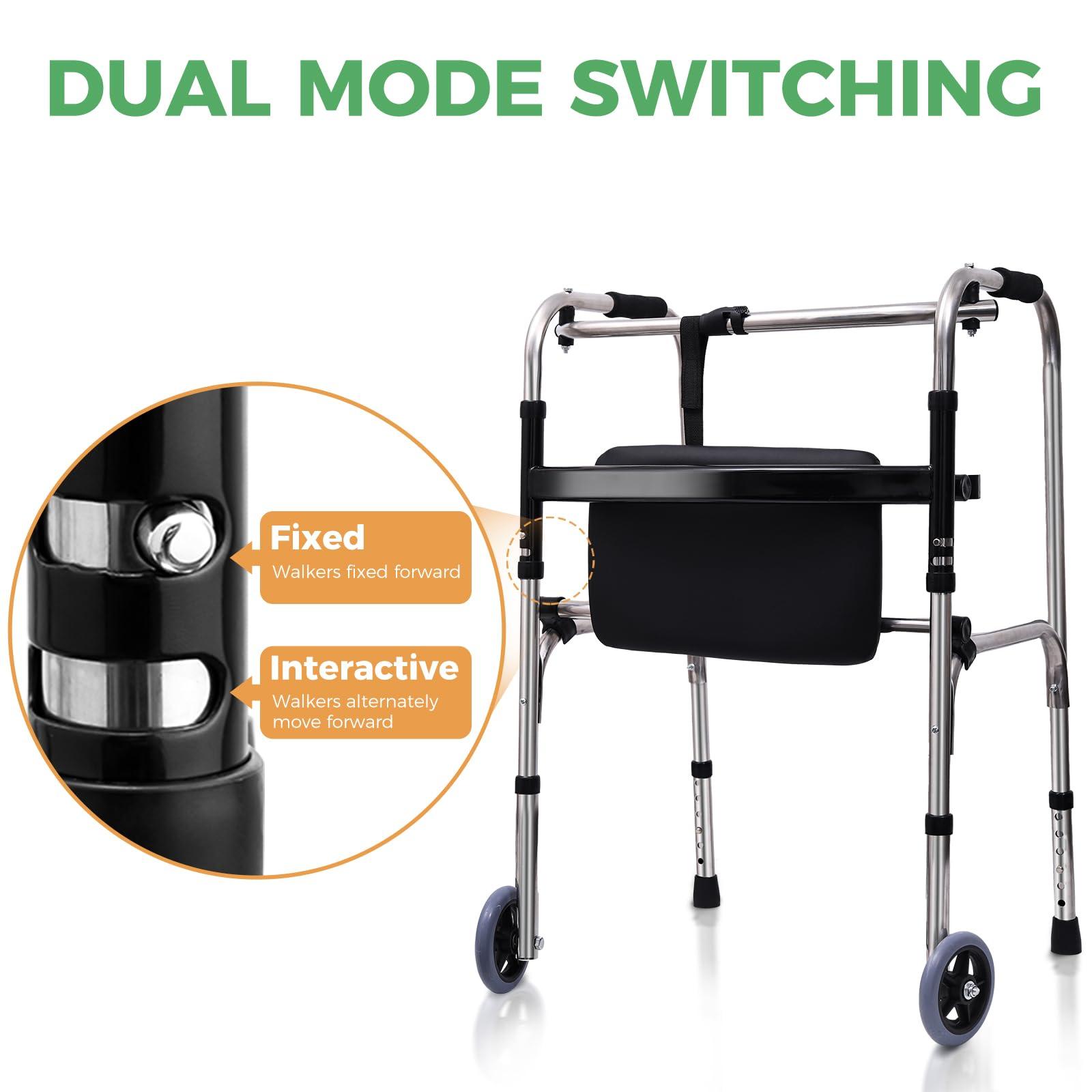 GRLEAYIE GRLEAYIE Folding Walkers for Seniors,Front Wheel Walker with Seat, Lightweight Walkers for Elderly Adult,Adjustable Height Medical Walker, Portable Compact Bariatric Walker Supports Up to 400 Pounds