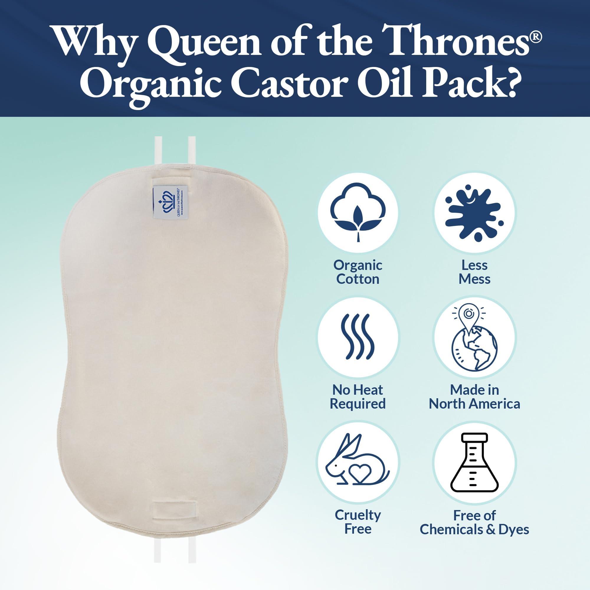 QUEEN OF THE THRONES QUEEN OF THE THRONES Castor Oil Pack for Liver (compress) - Heatless, Less-Mess, Reusable - Organic Cotton Flannel, Comfort Fit, Soft Straps & Naturopathic Doctor Designed (Castor Oil sold separately)