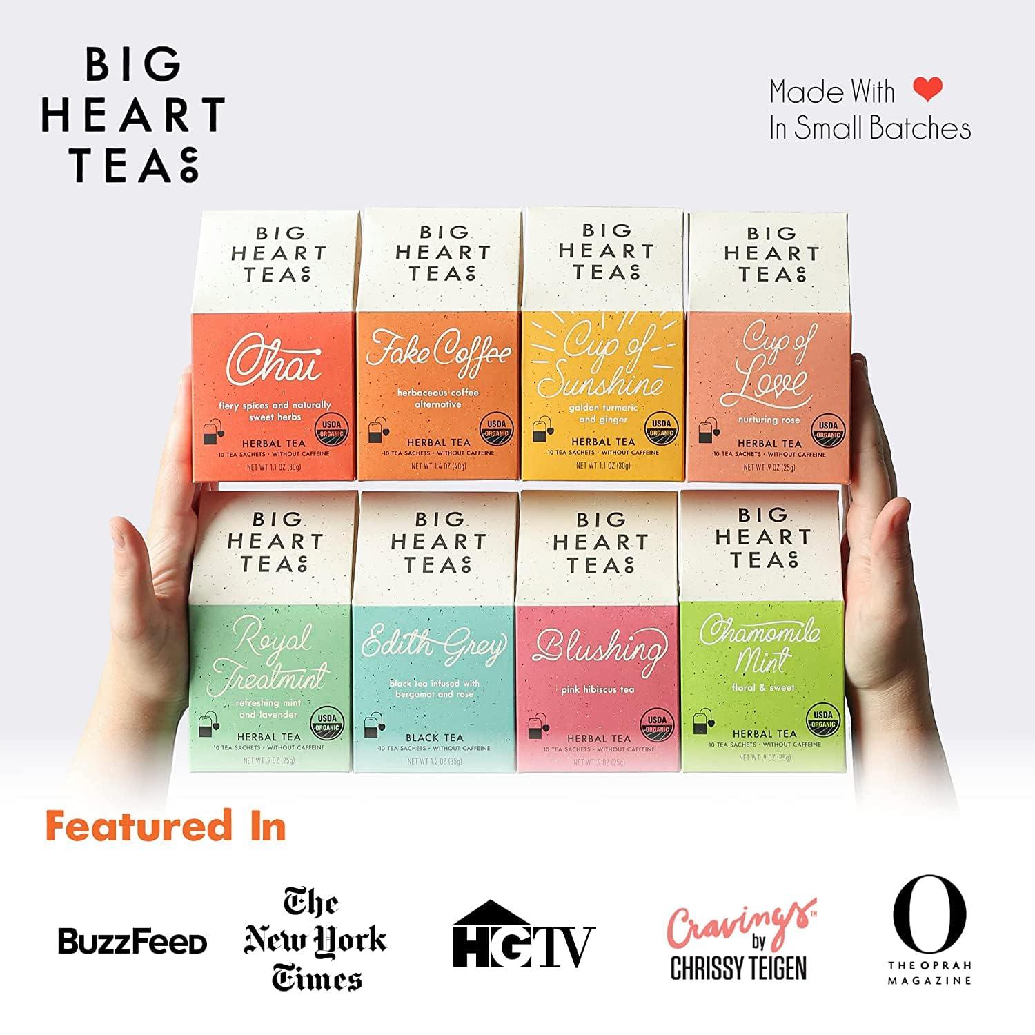 Big Heart Tea Co. Big Heart Tea Co. Tea Bags - Fiery Masala Chai - Certified Organic, Ayurvedic Herbal Decaf Tea with Small Batch Ground Sweet Herbs and Spices including Adaptogenic Tulsi, Rooibos, Ginger, 20 Tea Bags