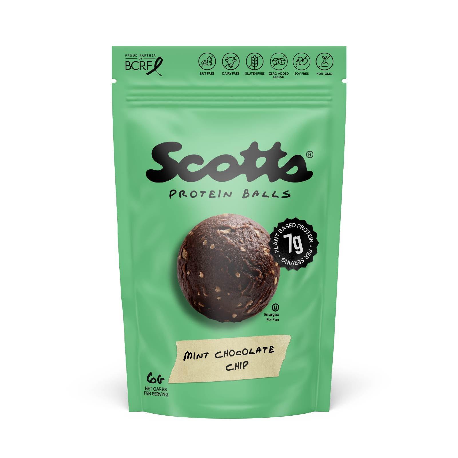 Scott's Protein Balls Scott's Protein Balls Refrigerated Plant Based Protein Balls, Mint Chocolate Chip Protein Balls, 6 Resealable Bags, 4 Protein Balls per Bag, 24 Count