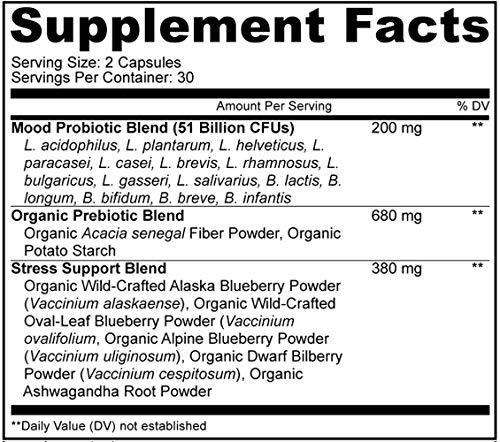 Amen Amen Mood Probiotic Supplement 51 Billion CFU - Organic Prebiotics and Probiotics - Acidophilus Probiotic Pills, Fibers - Mood Organic Ashwagandha, Blueberries - Vegan & Non-GMO - 60 Capsules
