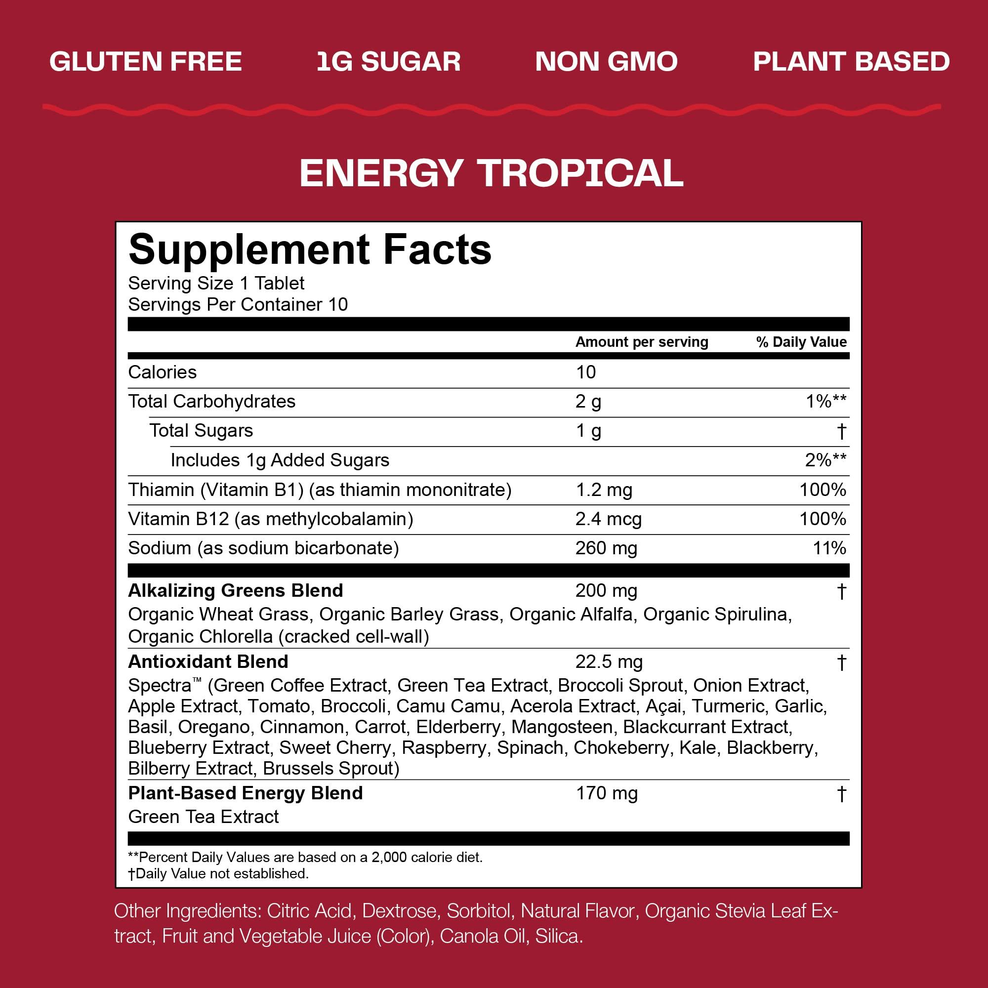 Amazing Grass Amazing Grass Fizzy Green Tablets Energy Tropical: Greens + Green Tea Caffeine, Water Flavoring Tablet with Antioxidants, 10 Count (Pack of 6)