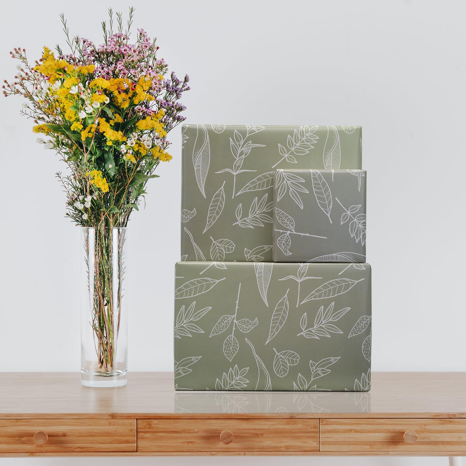 Dtiafu Dtiafu Sage Green Wrapping Paper Gentle Leaves Gift Wrap Paper Bulk Green Spring Designs for Women Girls Wedding Mothers Day Birthday Holiday Thanksgiving - 20 x 28 Inch Per Sheet (6 Sheet)