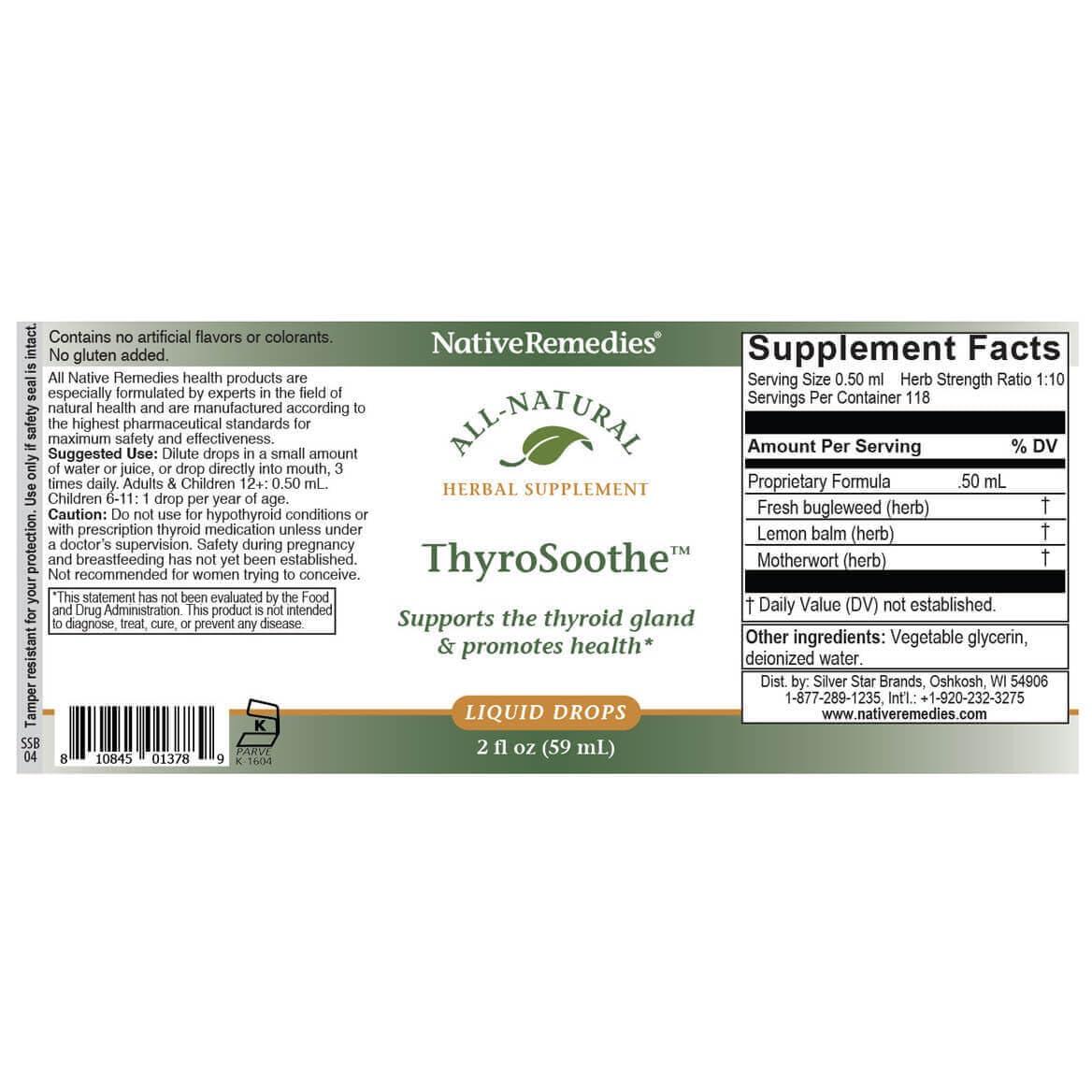 Native Remedies Native Remedies ThyroSoothe - All Natural Herbal Supplement Soothes The Thyroid Gland - Supports Systemic Balance in The Endocrine System and Thyroid Gland - 59 mL