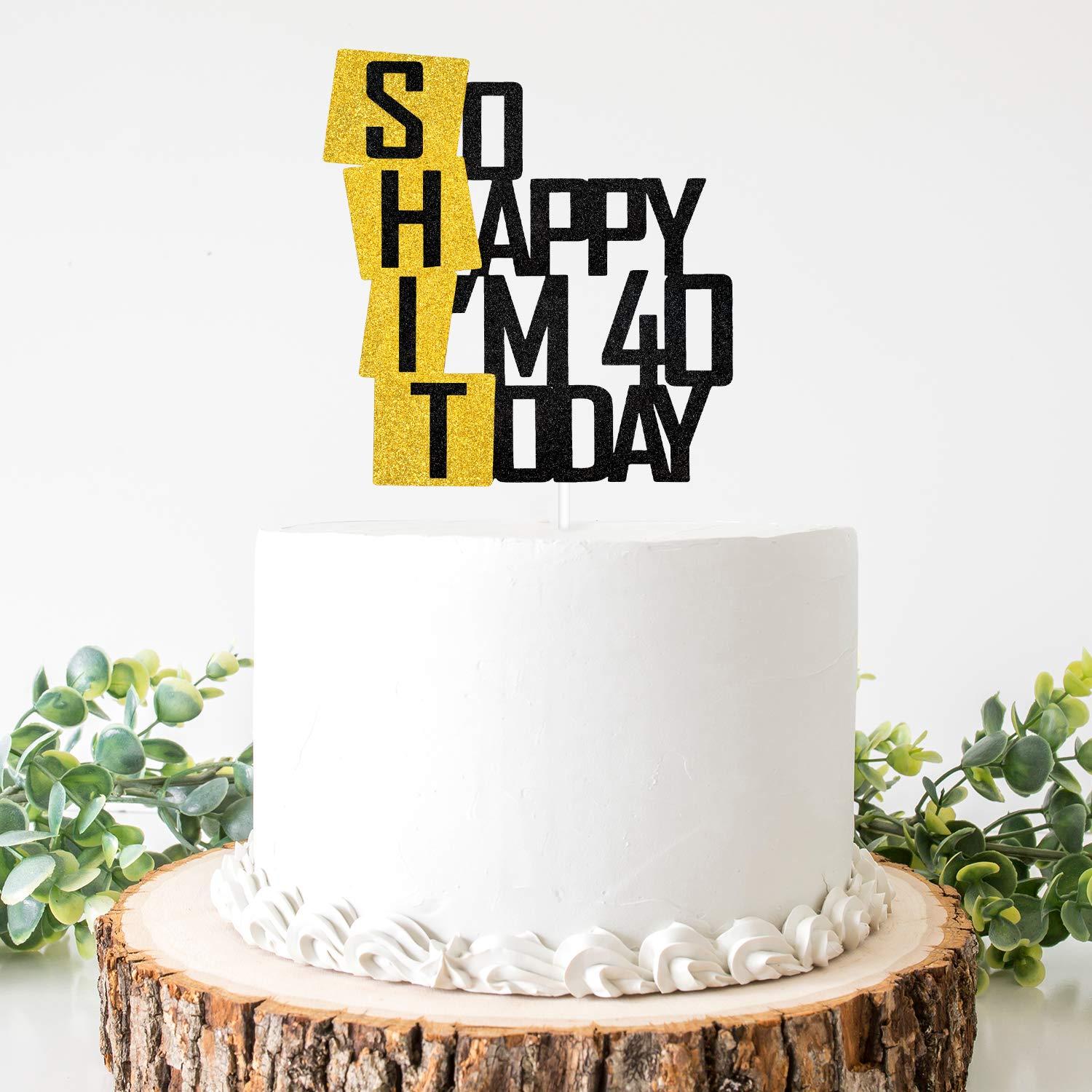 Caiwowo Funny So Happy I'm 40 Today Cake Topper - Glitter Fabulous Forty Years Birthday Cake Décor - Cheers To Dirty 40th Birthday Party Decoration