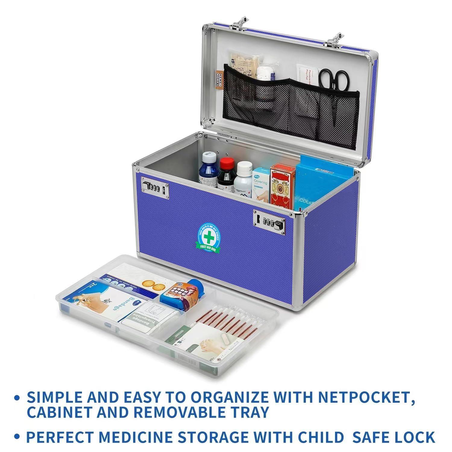 HEWEI WORKS HEWEI WORKS Large Capacity Combination Locking Medicine Box with Portable Storage Case15\'\'x 8.7\'\'x 9.3\'\', Childproof Medication Lock Organizer Lockbox for Secure Cash, ID Documents (BLUE)