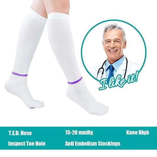 DCCDU T.E.D. Anti Embolism Compression Stockings Thigh High Knee High for Women Men, 15-20 Mmhg Compression TED Hose.