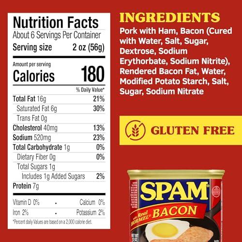 SPAM SPAM with Real HORMEL Bacon, 7 g protein, 12 oz (Pack of 12)