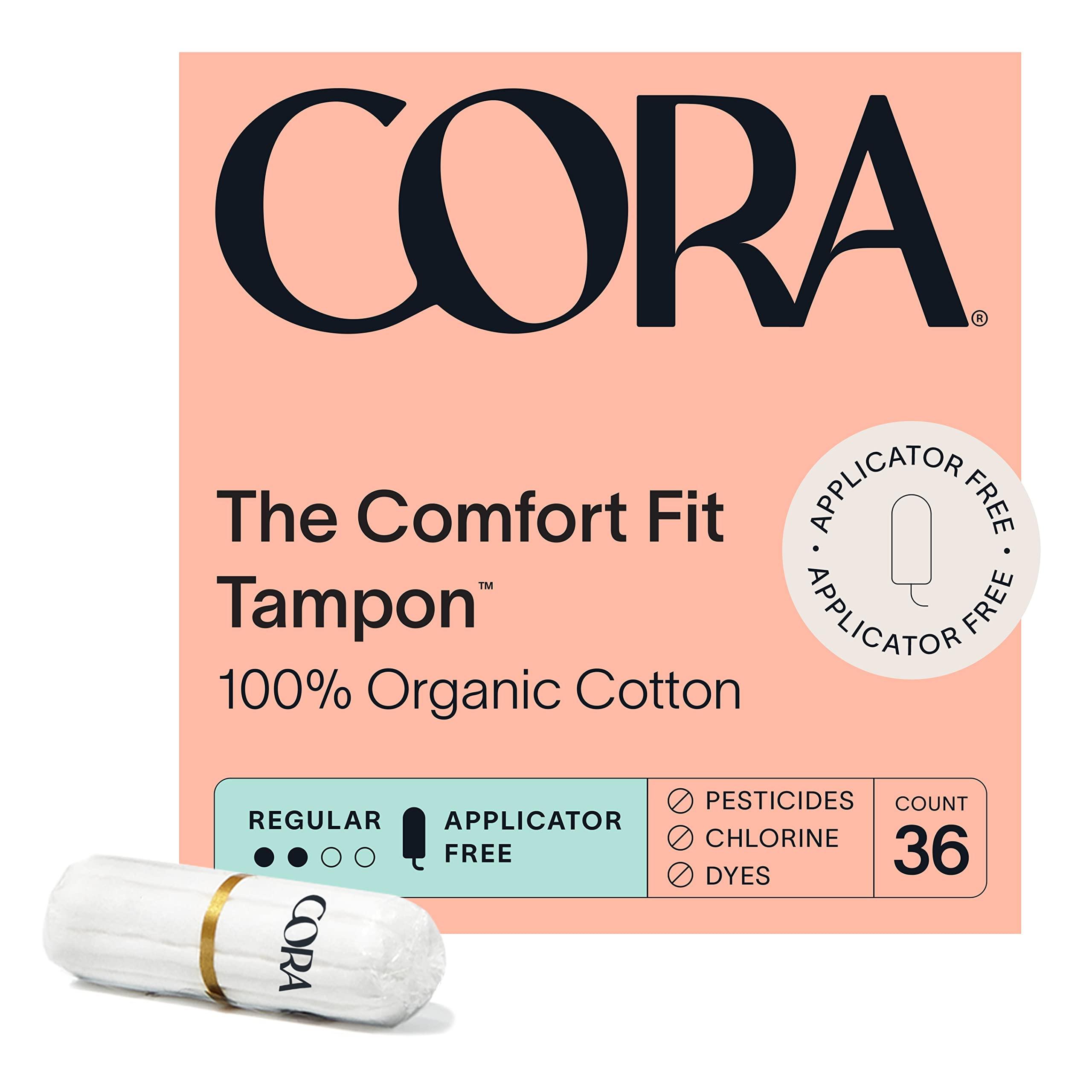 Cora Cora Organic Feminine Care | Non-Applicator Ultra-Absorbent Tampons & Ultra Thin Organic Pads | Overnight Absorbency | 100% Organic Cotton | Eco-Conscious | 36 Tampons & Pads