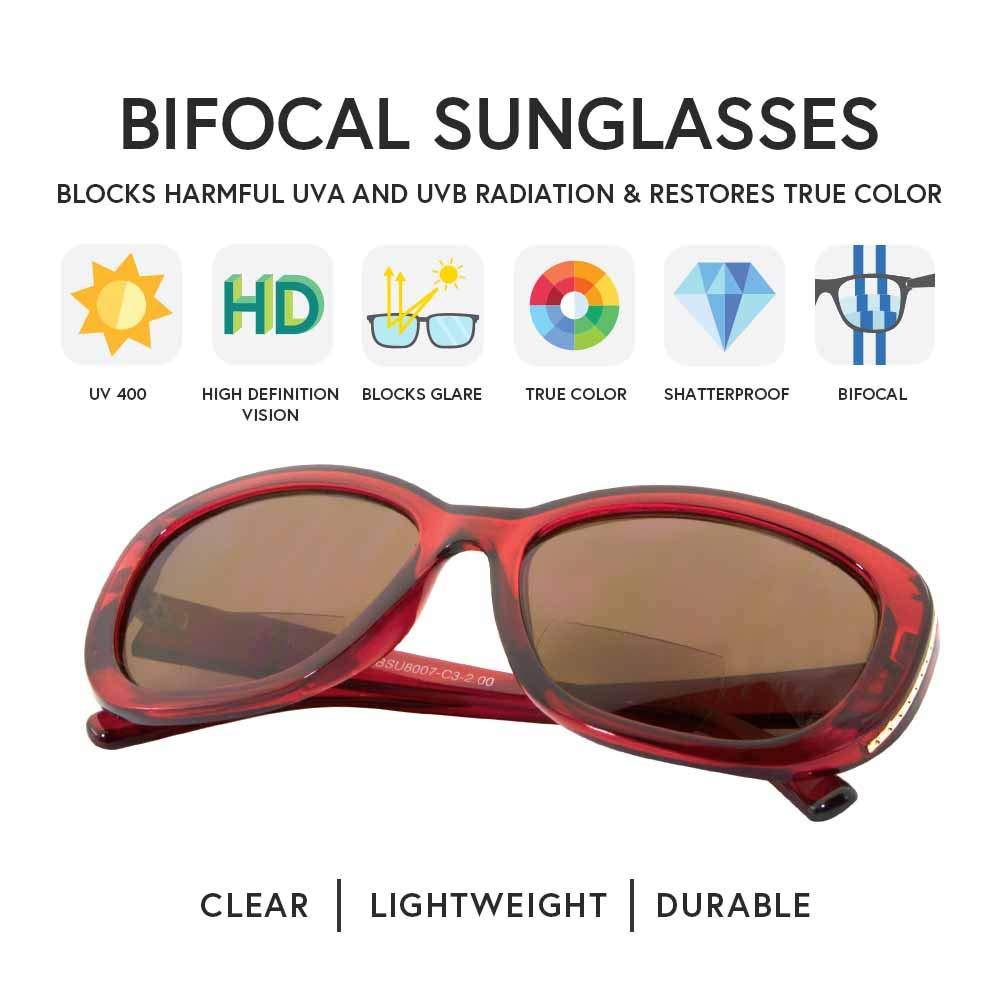 VITENZI VITENZI Sunglasses with Readers for Women, Reader Sunglass with Bifocals, Vintage Tinted Reading Sun Glasses, Venice in Burgundy 2.25