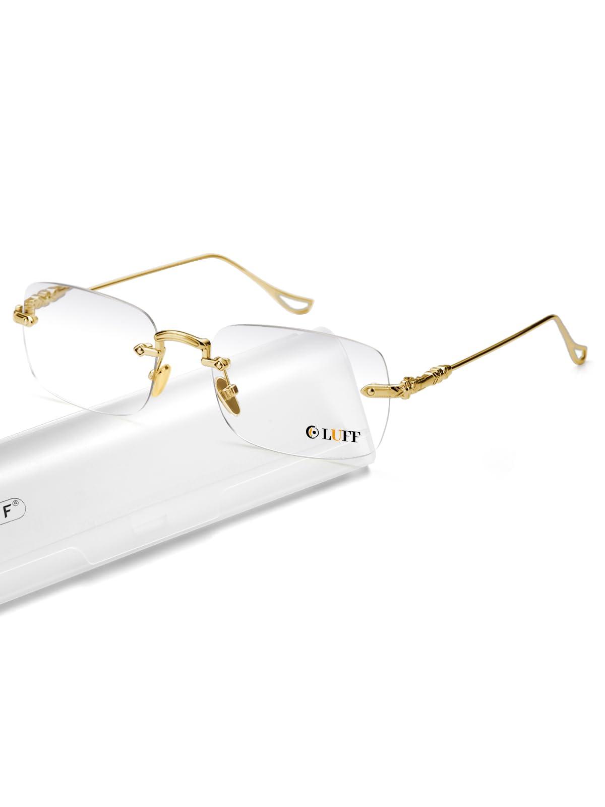 LUFF LUFF Frameless Reading Glasses for Women Men,Rimless Readers Blue Light Metal Classic Computer Eyeglasses Anti Eyestrain