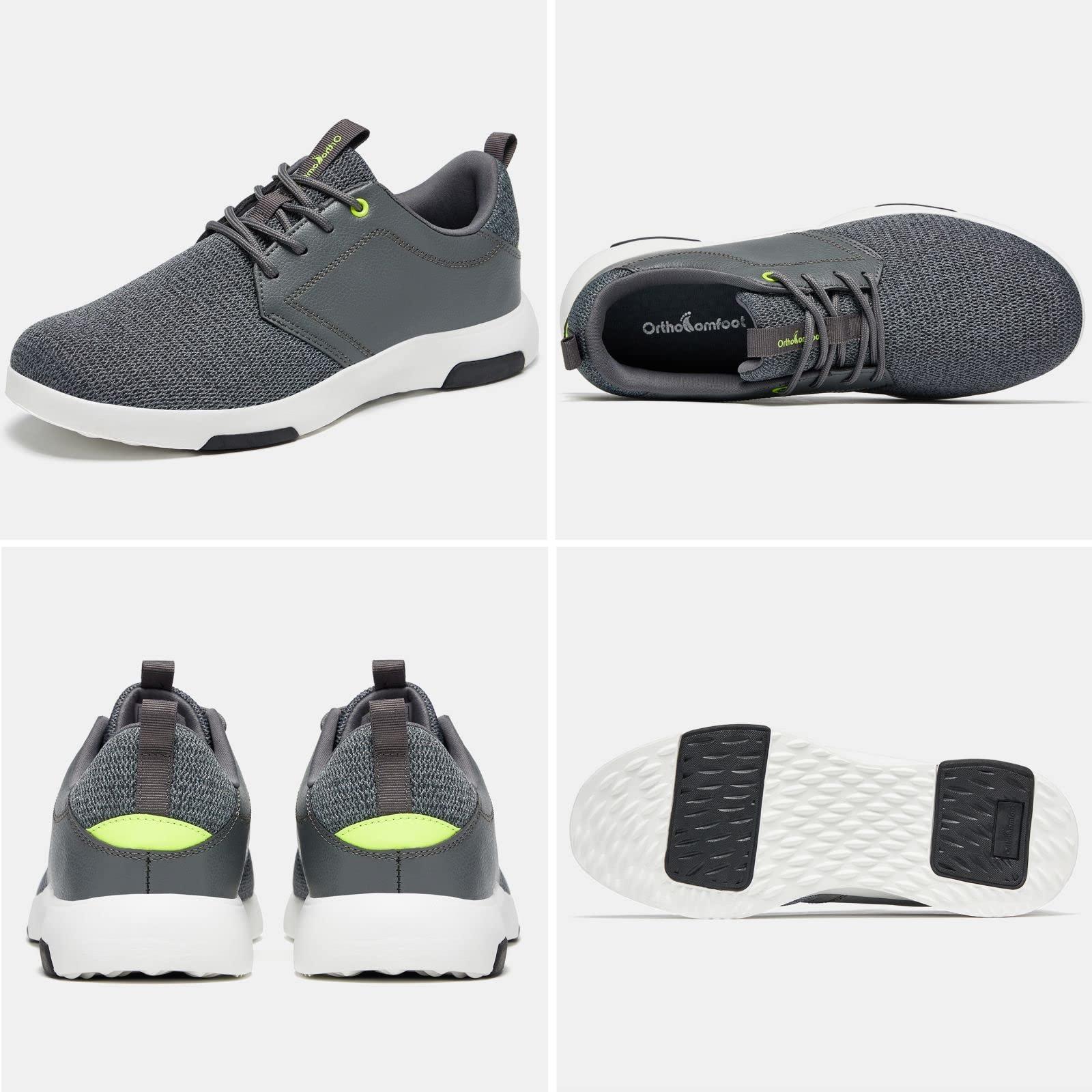 OrthoComfoot Men\'s Orthopedic Walking Shoes with Arch Support: Plantar Fasciitis Fashion Sneakers for Flat Feet, Lightweight Shoes with Breathable Insoles Dark Grey Size 13.5