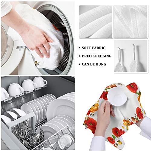 Smile Sunflower Smile Sunflower Kitchen Towels Microfiber Cleaning Cloths, Farm Bees Honeycomb Flowers Border Soft Dish Towels for Kitchen, Pack of 3 Absorbent Dish Cloths Reusable Tea Towels,Bar Towels,18x28 Inch