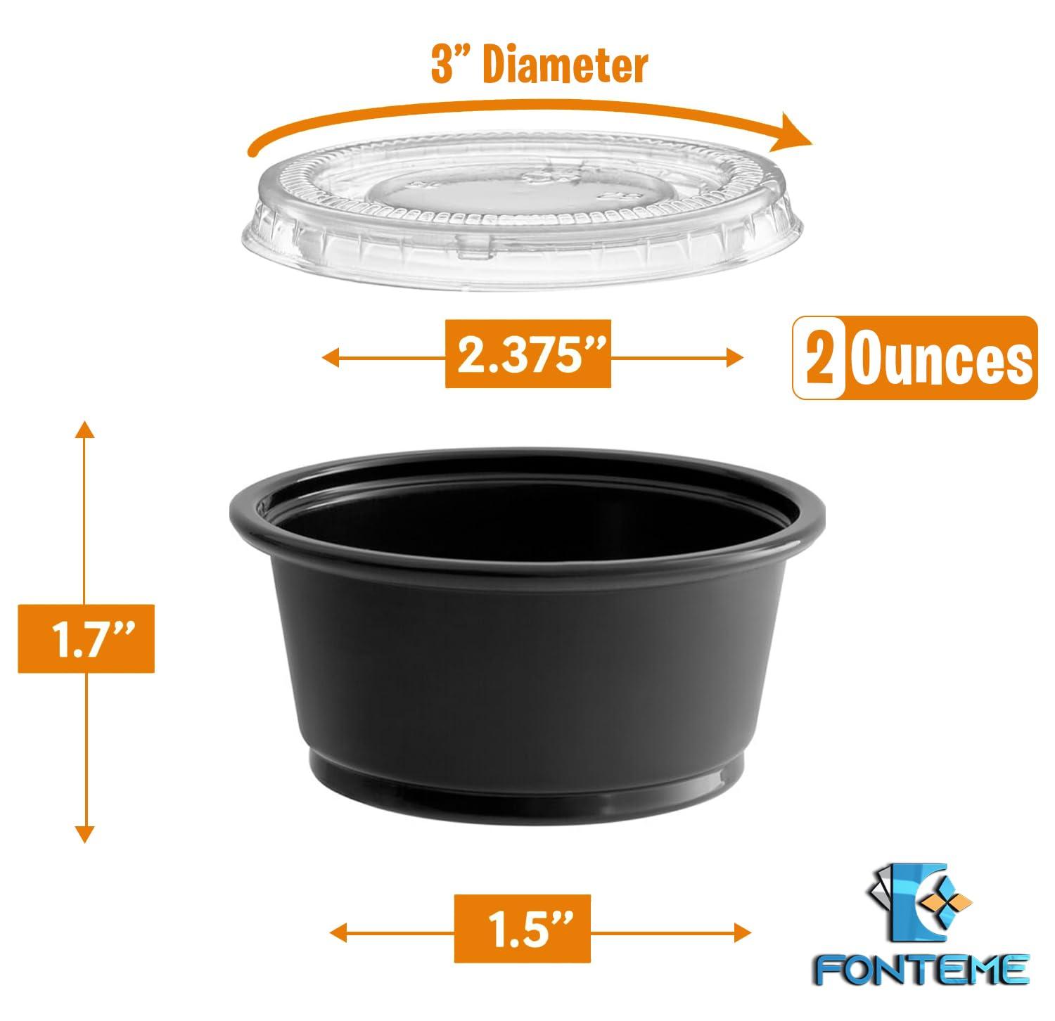 Fonteme Fonteme Black Plastic Portion Cups With Lids - (50 Sets - 2 Oz) | BPA-Free Disposable Plastic Condiment Containers | Dressing Containers for Meal Prep, Portion Control, Salad Dressing & Jello Shots