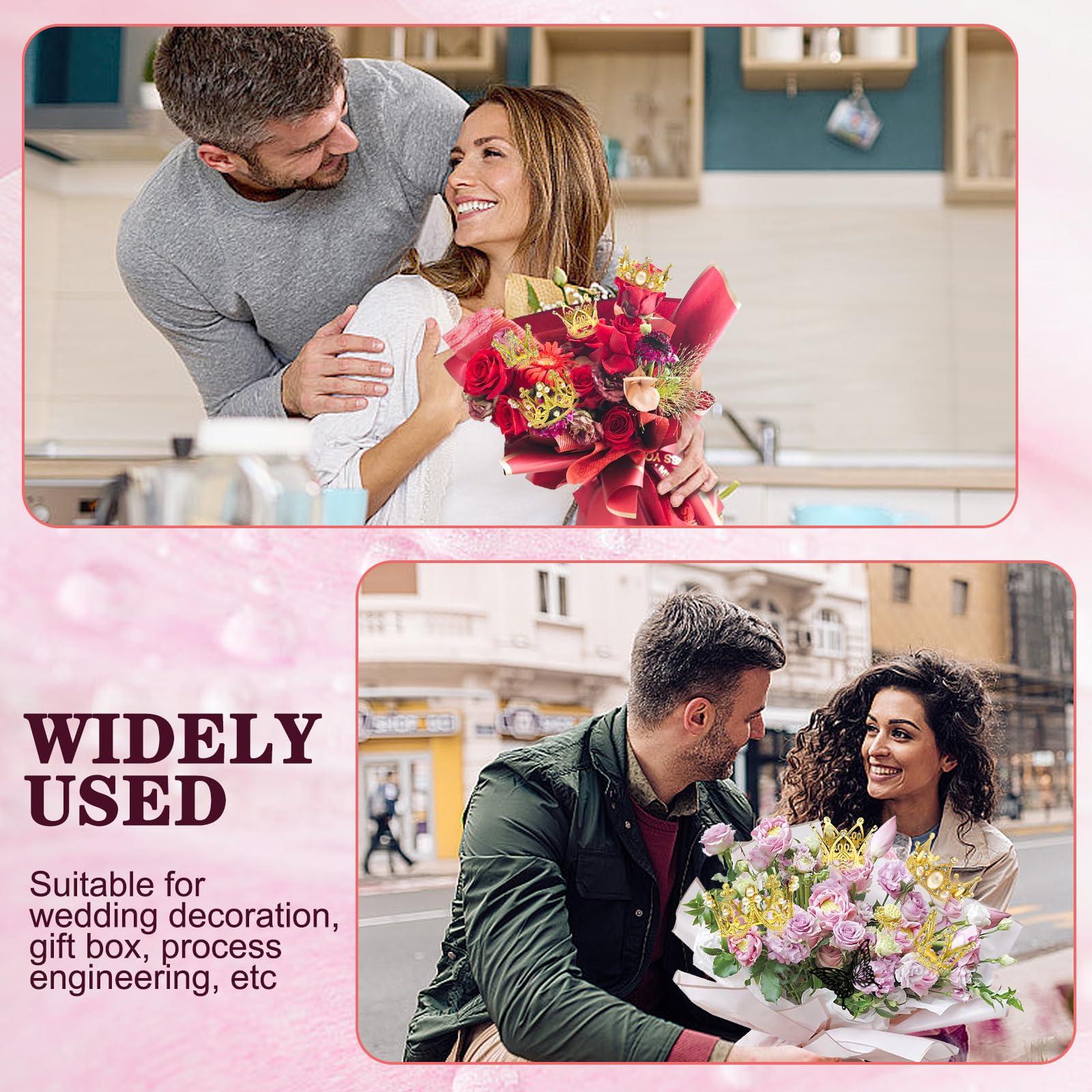 WUEURU WUEURU 195PCS Flower Wrapping Paper Bouquet Kit, Crowns and 3D Butterflies Flower Bouquets Waterproof Roses Wrapping Paper Sheets Diamond Pins Ribbon Bouquet Supplies Florist Wrap