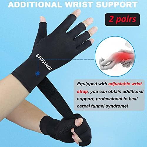SHIFANQI 2 Pairs Copper Arthritis Compression Gloves Women Men for Carpal Tunnel, RSI, Joint Pain, Swelling, Tendonitis Relief, Fingerless Arthritis Gloves for Computer Typing, Work, Sleeping (SMALL/MEDIUM)