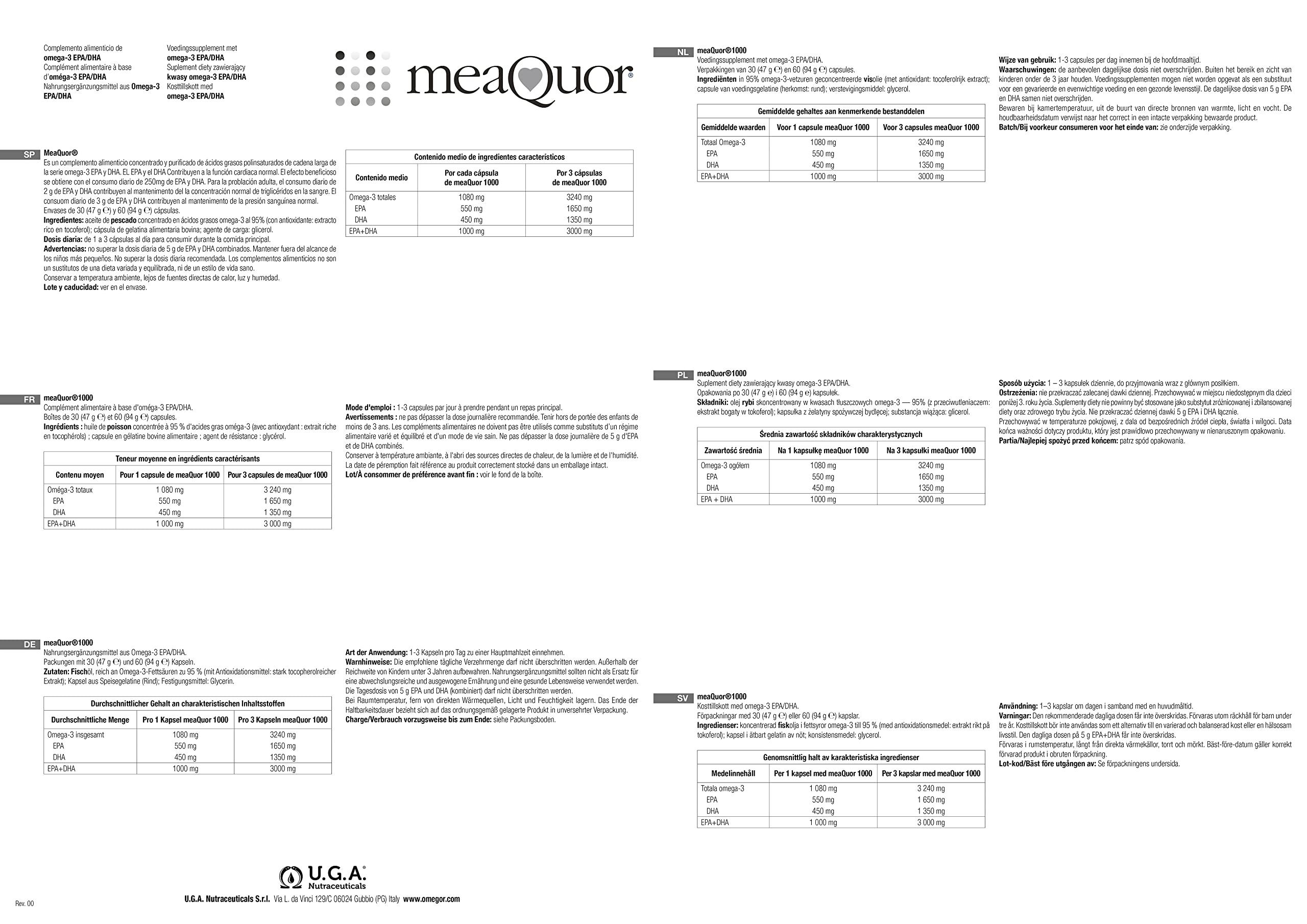OMEGOR MEAQUOR 1000 30 Meaquor 1000 Omega 3 Supplement IFOS 5-Star Certified (30 Softgels) 1000mg of EPA and DHA per Dose, 95% Omega 3 Free of Heavy Metals, No Aftertaste