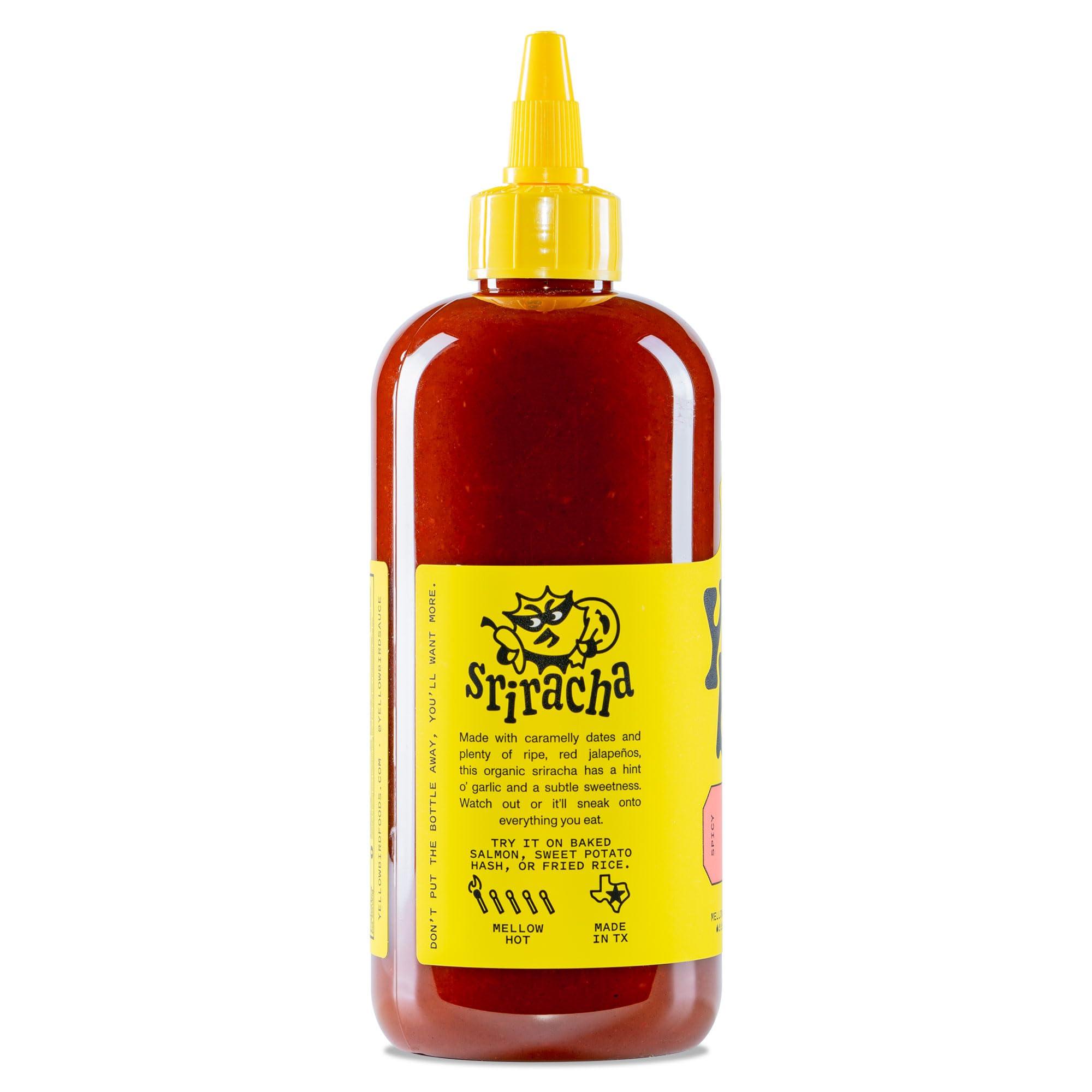 Yellowbird Foods Yellowbird Organic Sriracha Sauce - Vegan, Gluten-Free Organic Hot Sauce Sweetened with Dates - Tabletop Size - Plant-Based Garlic Sriracha Hot Sauce Made with Organic Jalapenos - (19.6 oz, 2 Count)
