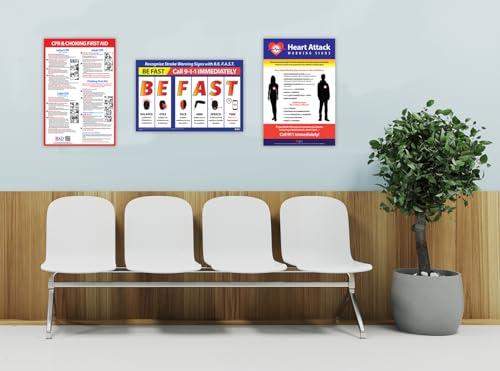 Safety Magnets Workplace Safety Posters 3-Pack: FAST Stroke Signs, Heart Attack Symptoms, CPR & Choking First Aid - Laminated, 12x18