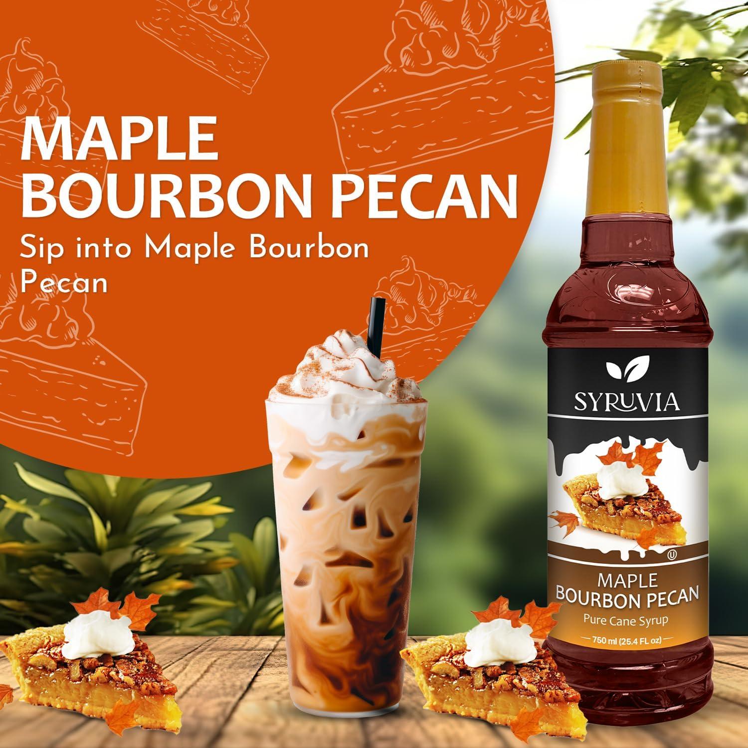 SYRUVIA Maple Bourbon Pecan Coffee Syrup by Syruvia 6-Pack, 25.4 fl oz, Wholesale Coffee Syrup Shops, Cafes, Baristas, Bistros, & Beverage Bars, Bulk Kosher & Gluten-Free