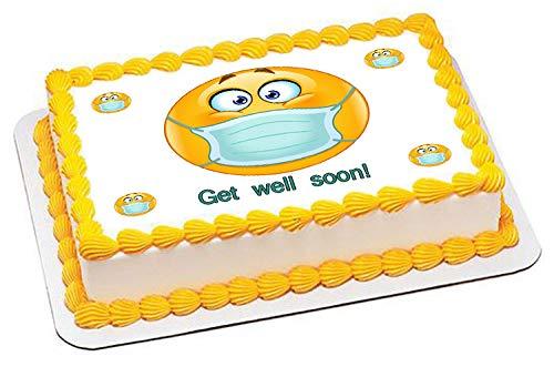 Edible Prints On Cake Emoji with Mask - Edible Cake Topper - 10" x 16" (1/2 sheet) rectangular