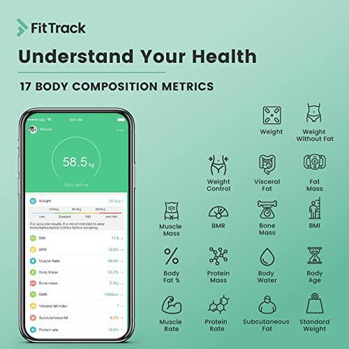 FitTrack FitTrack Dara Smart BMI Digital Scale - Measure Weight and Body Fat - Most Accurate Bluetooth Glass Bathroom Scale (Black)
