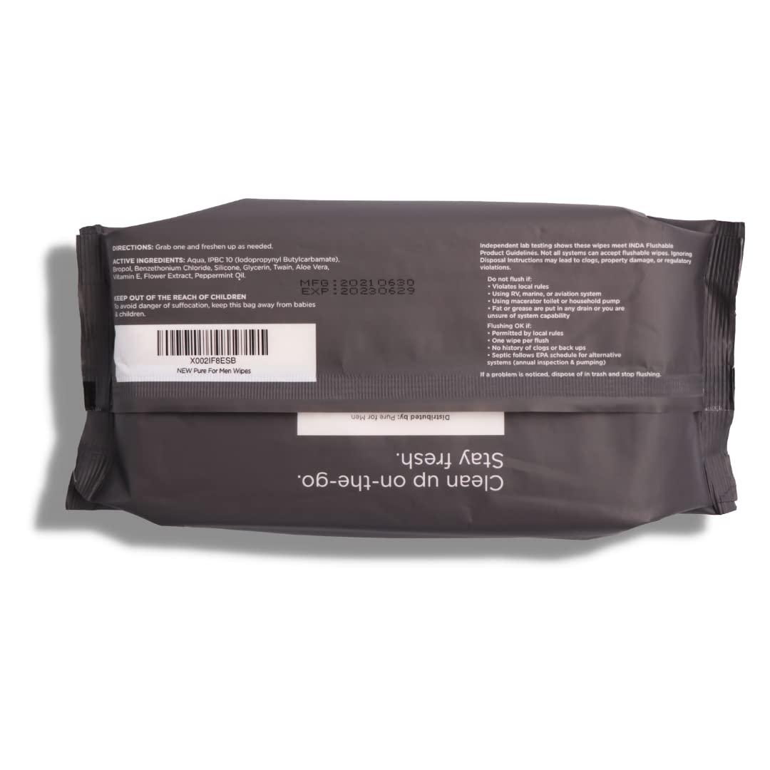 Pure for Men Pure for Men Original Vegan Cleanliness Fiber Supplement, 120 Capsules, Eco-Responsible Stay Ready Wipes with Micellar and Aloe (48 Count)