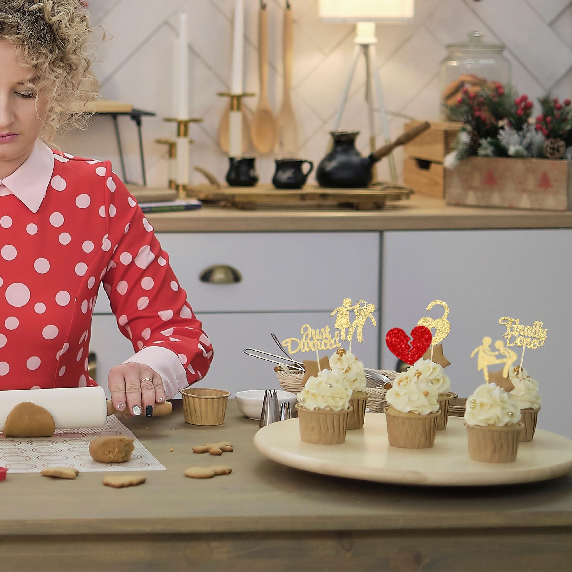 Gyufise Gyufise 24Pcs Divorce Cupcake Toppers Glitter Finally Done Just Divorced Cupcake Picks for Break Up Theme Bye Freedom Bachelor Divorce Party Cake Decorations Supplies Gold