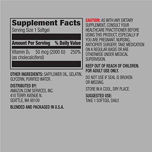Amazon Elements Amazon Elements Vitamin D3, 2000 IU, 180 Softgels, 6 month supply (Packaging may vary), Supports Strong Bones and Immune Health