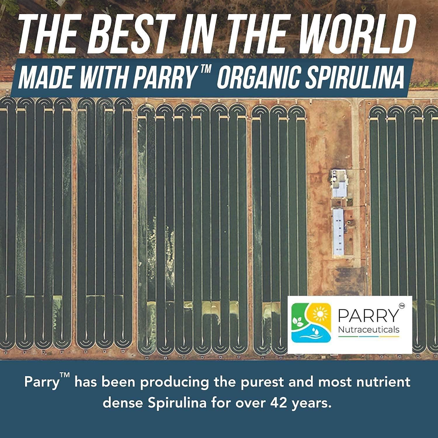 Triquetra Health Organic Spirulina Tablets (360 Tablets) - Made with Parry® Spirulina, The Best Spirulina in The World, Highest Nutrient Density - Non-Irradiated, 4 Organic Certifications (90 Servings)