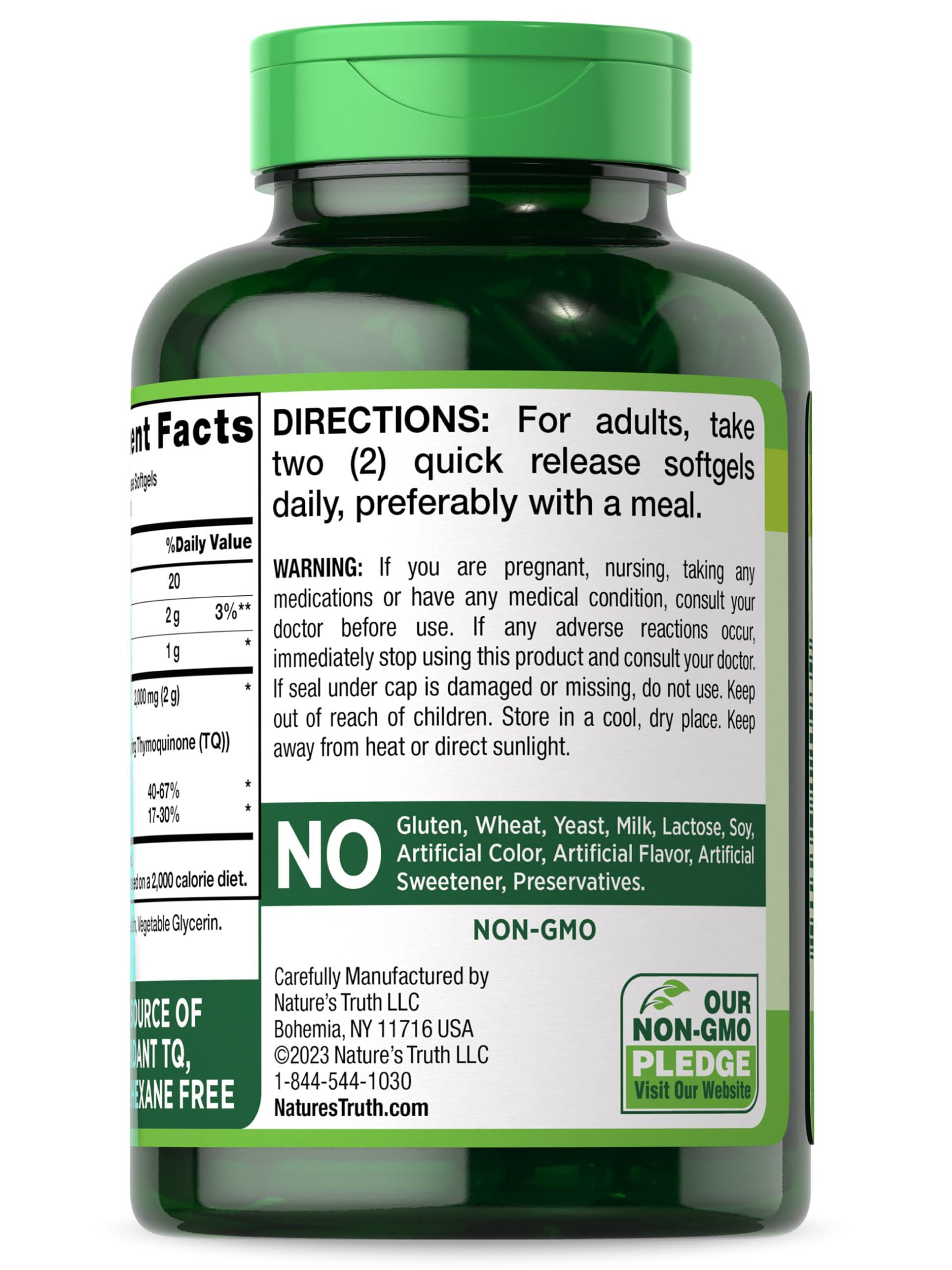 Nature\'s Truth Nature\'s Truth Black Seed Oil Pills | 2,000mg | 120 Softgels | Virgin Cold Pressed Cumin | Non-GMO and Gluten Free Supplement